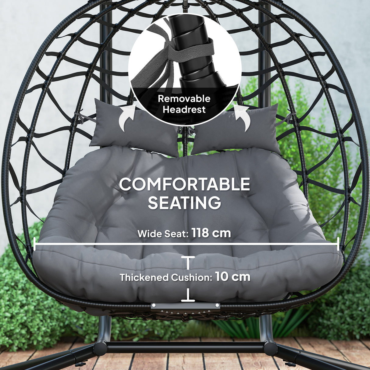 Poly Rattan 2 Seater Rattan Egg Swing Chair - Velmora