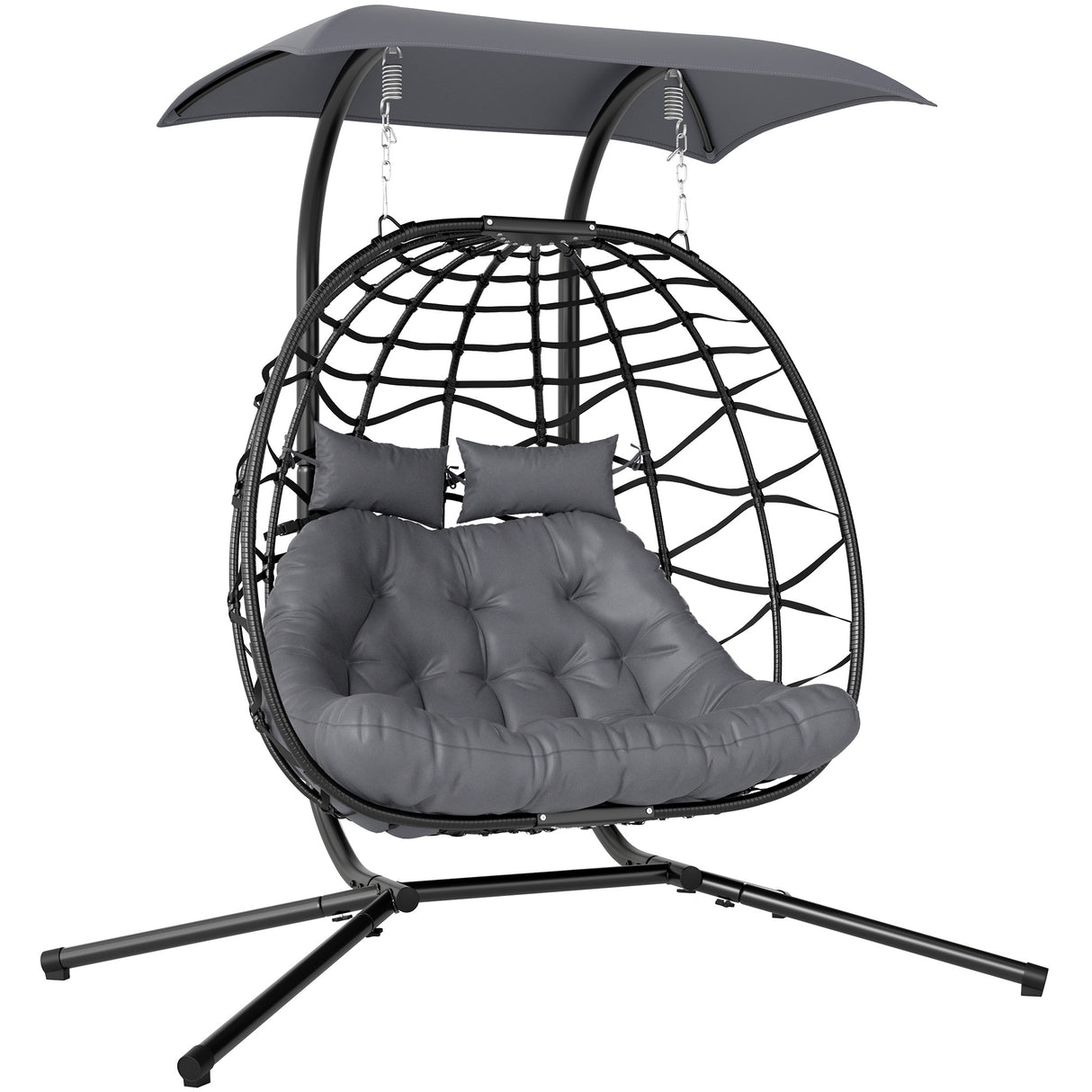 Poly Rattan 2 Seater Rattan Egg Swing Chair - Velmora