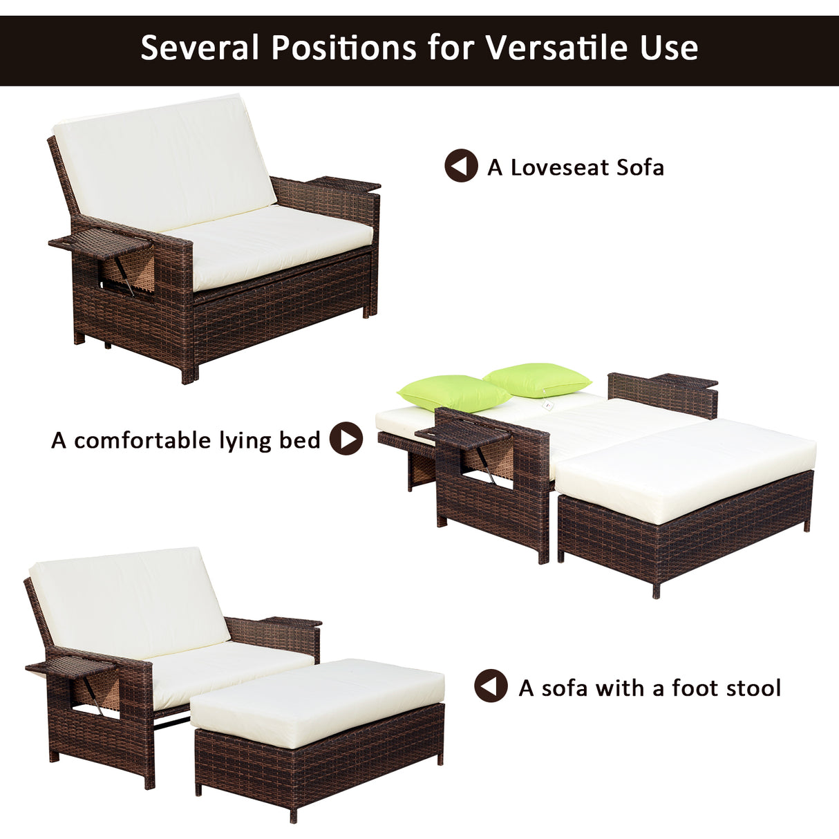 Poly Rattan 2 Seater Sun Lounger Daybed With Cushions - Velmora