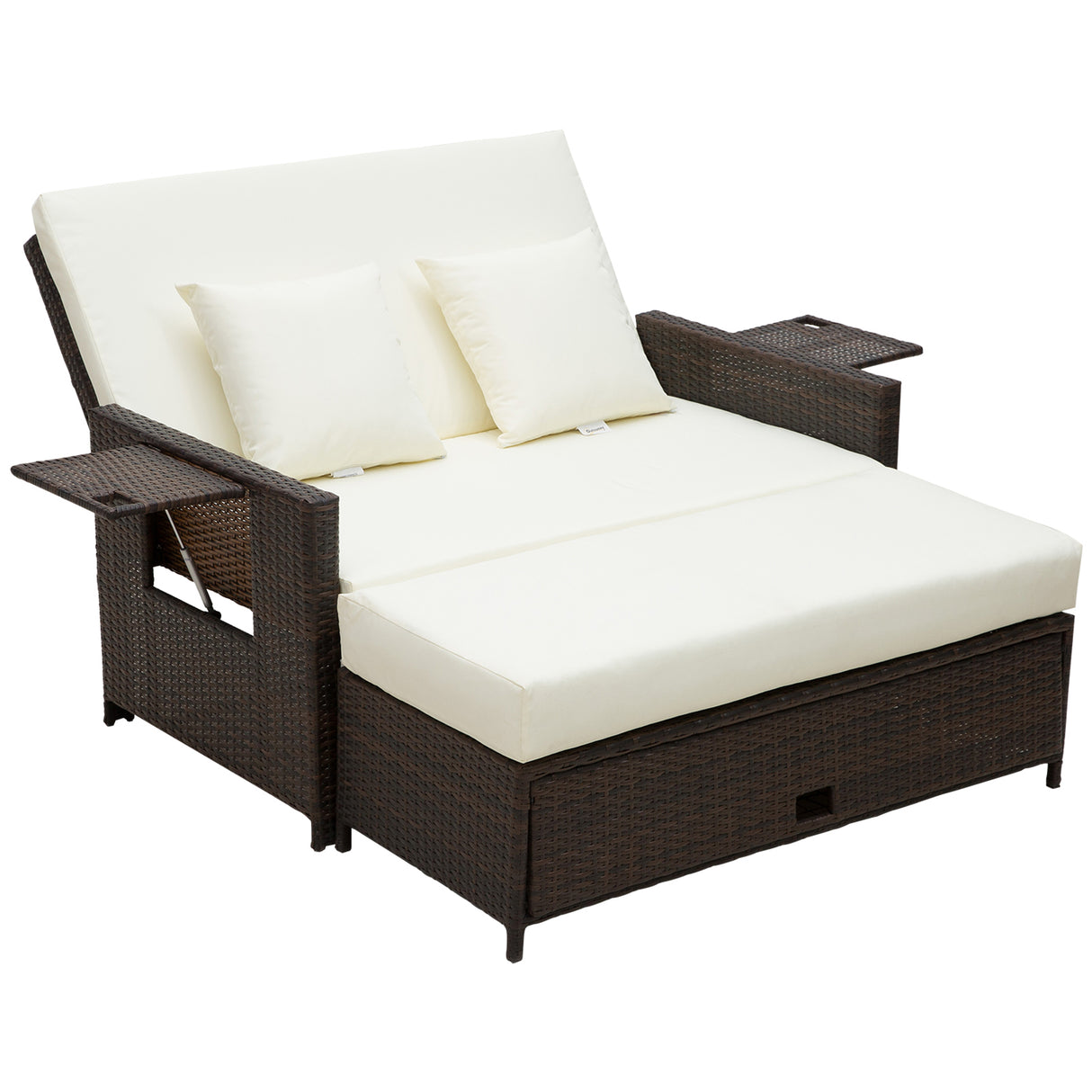 Poly Rattan 2 Seater Sun Lounger Daybed With Cushions - Velmora