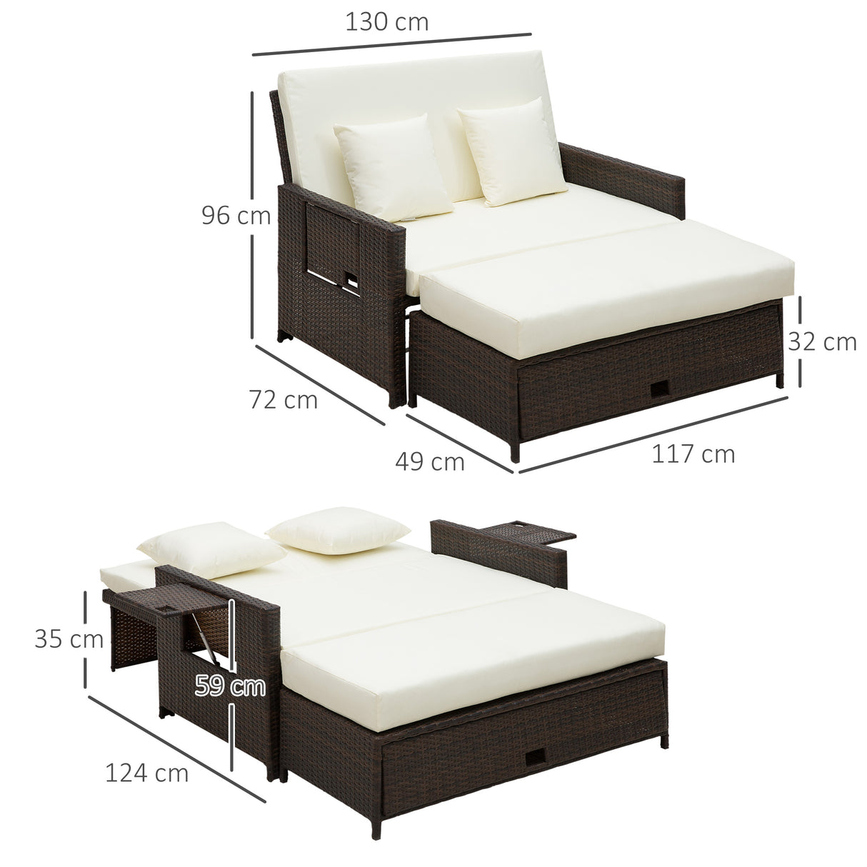 Poly Rattan 2 Seater Sun Lounger Daybed With Cushions - Velmora