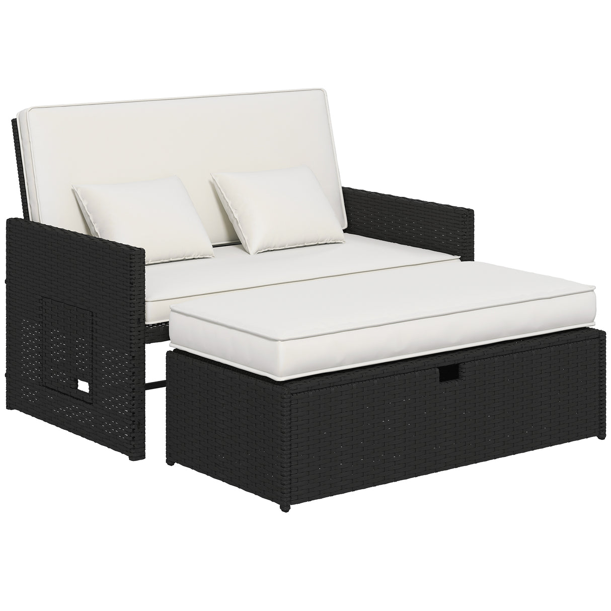 Poly Rattan 2 Seater Sun Lounger Daybed With Cushions - Velmora