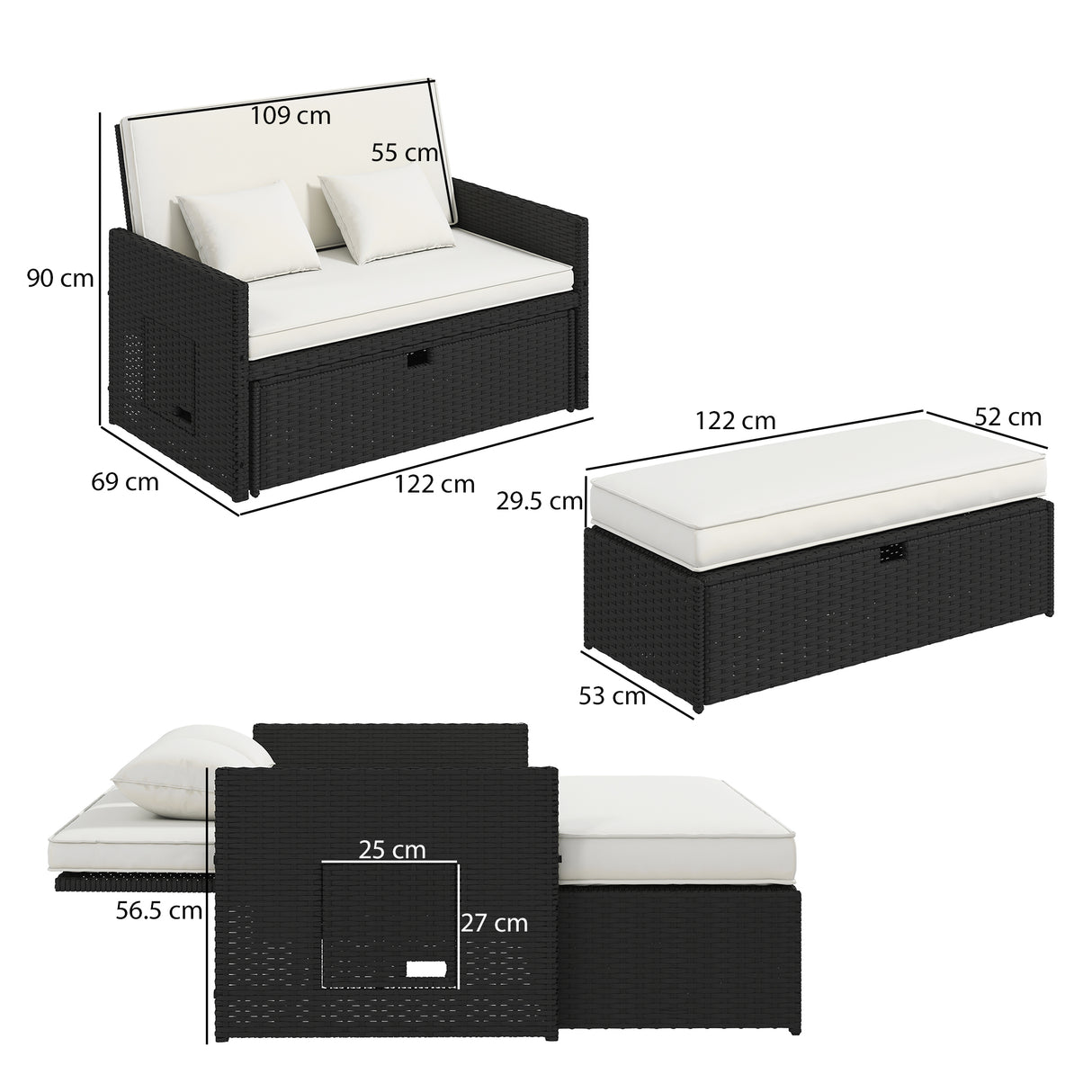 Poly Rattan 2 Seater Sun Lounger Daybed With Cushions - Velmora