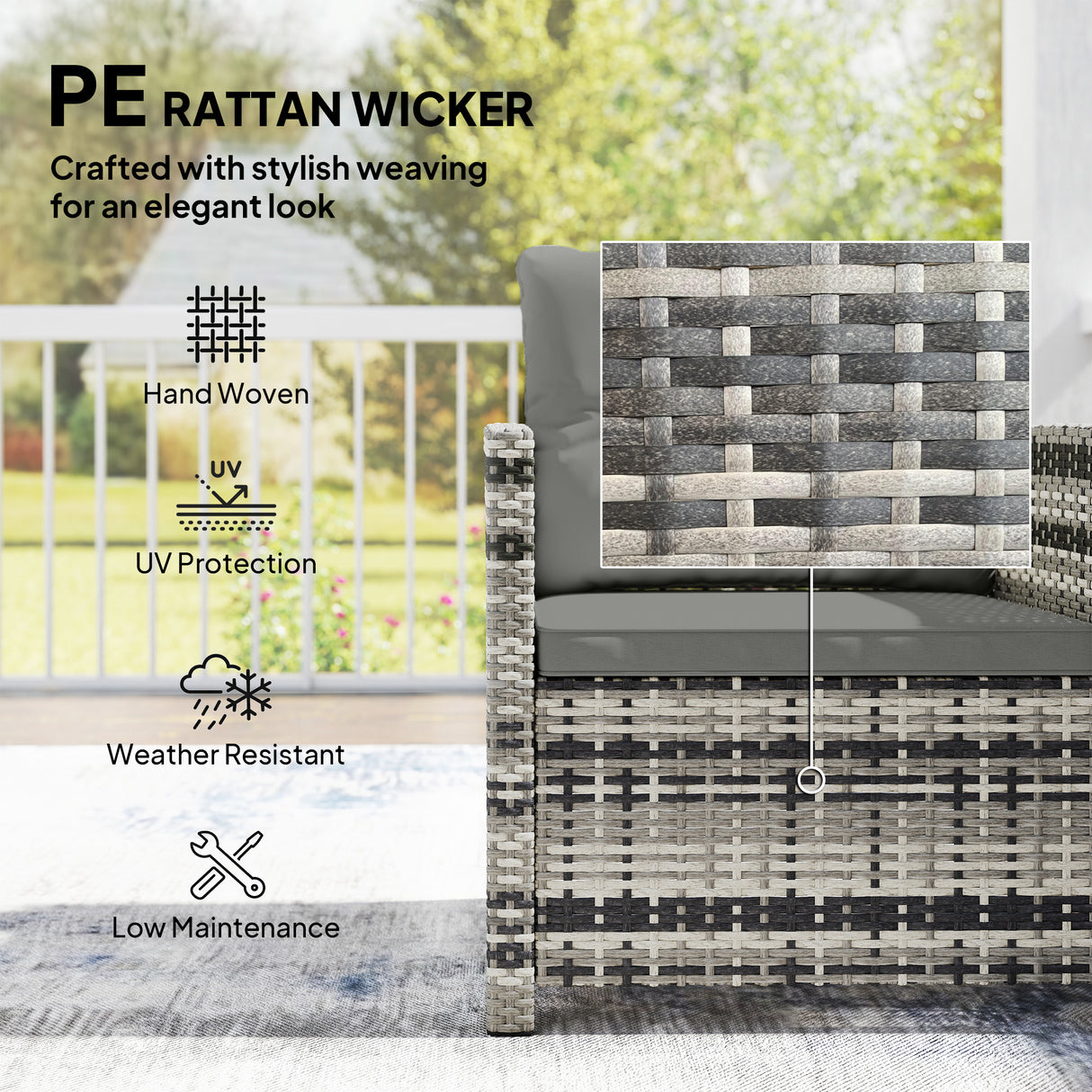 Poly Rattan 3 Piece Garden Bistro Set With 2 Tier Glass Top Table - Velmora