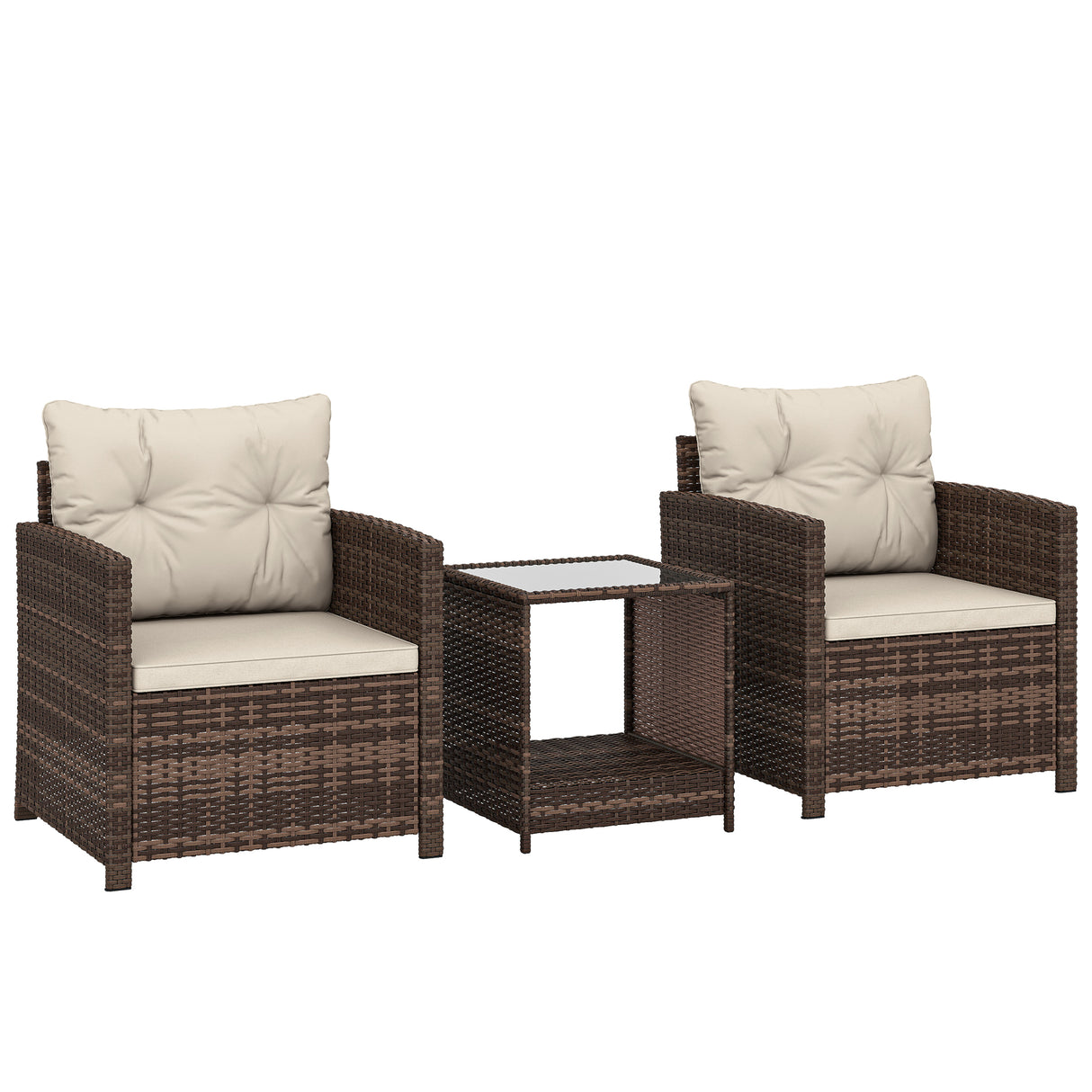 Poly Rattan 3 Piece Garden Bistro Set With 2 Tier Glass Top Table - Velmora