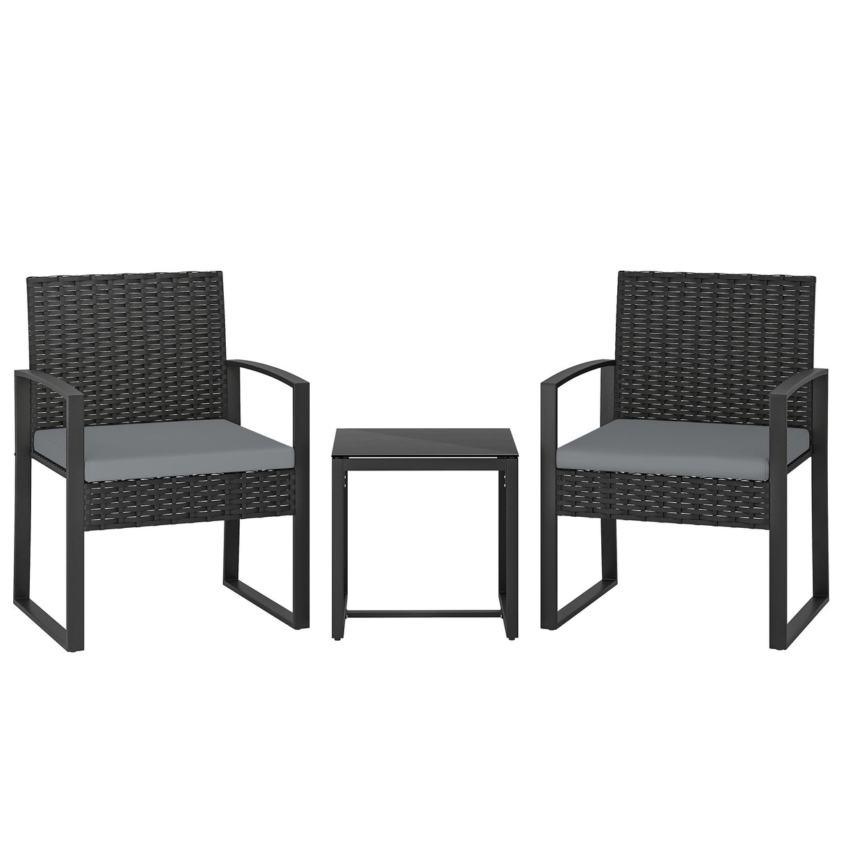 Poly Rattan 3 Pieces Bistro Set With Square Glass Top Table and Cushions - Velmora
