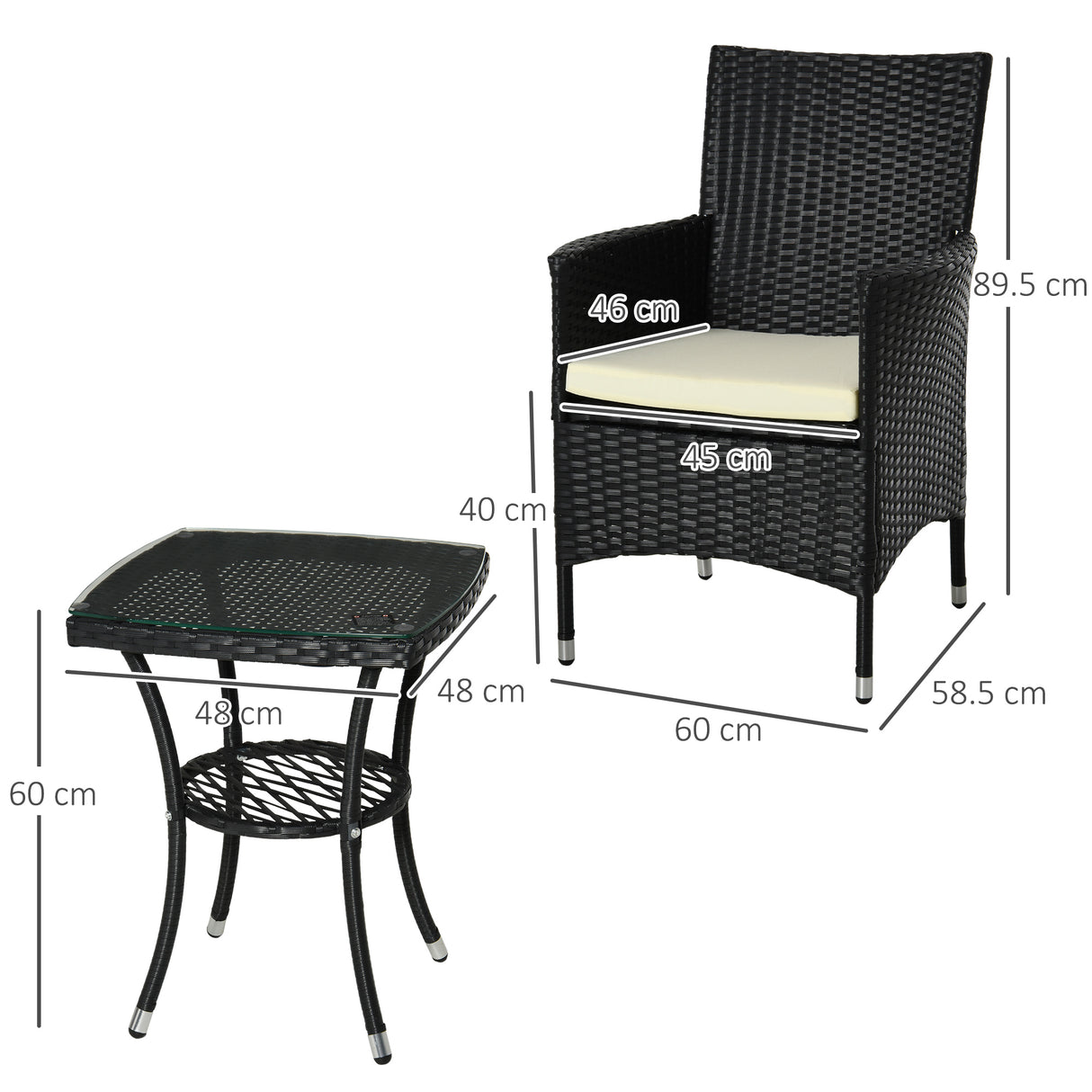 Poly Rattan 3 Pieces Garden Armchair in Set of 2 and Glass Top Table - Velmora