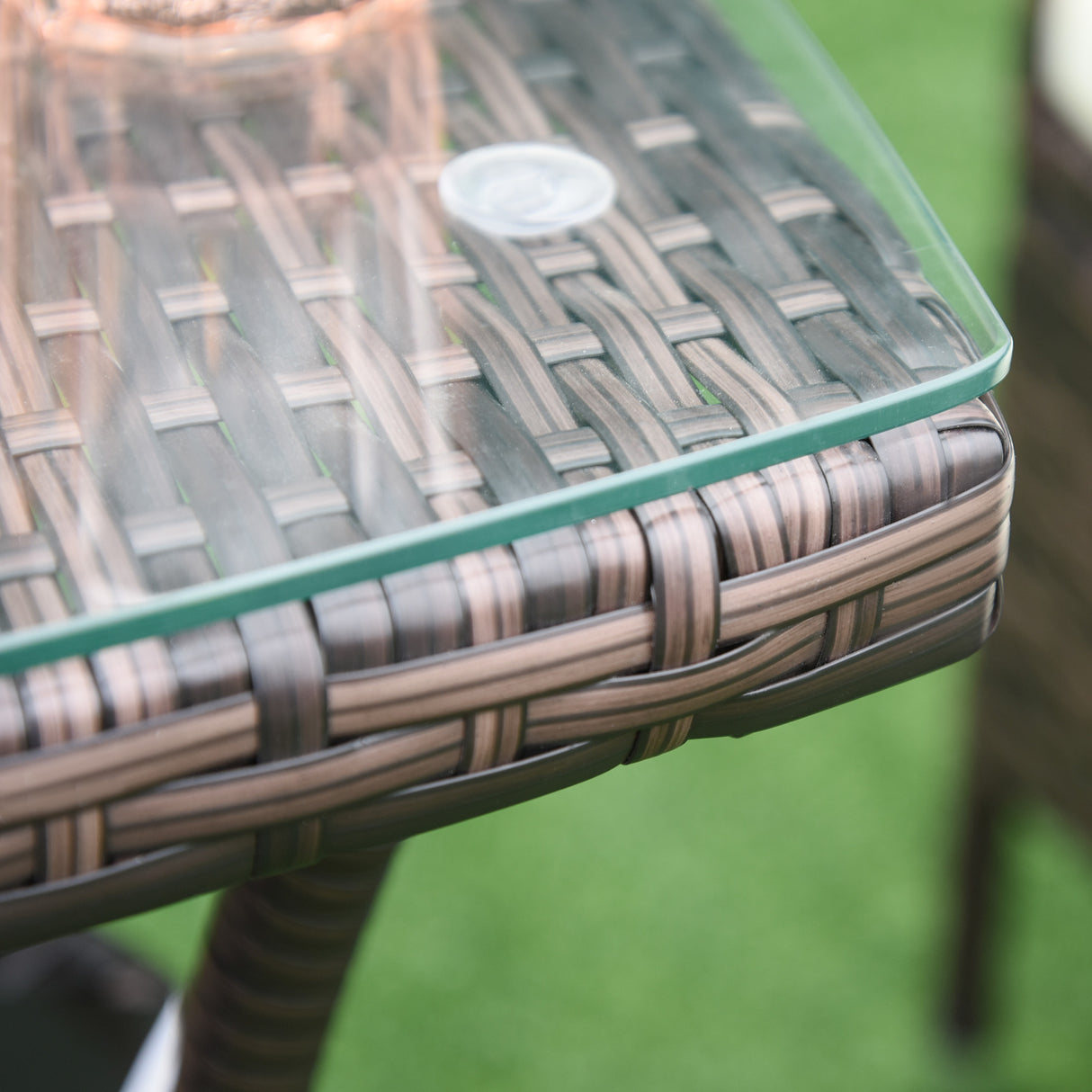 Poly Rattan 3 Pieces Garden Armchair in Set of 2 and Glass Top Table - Velmora