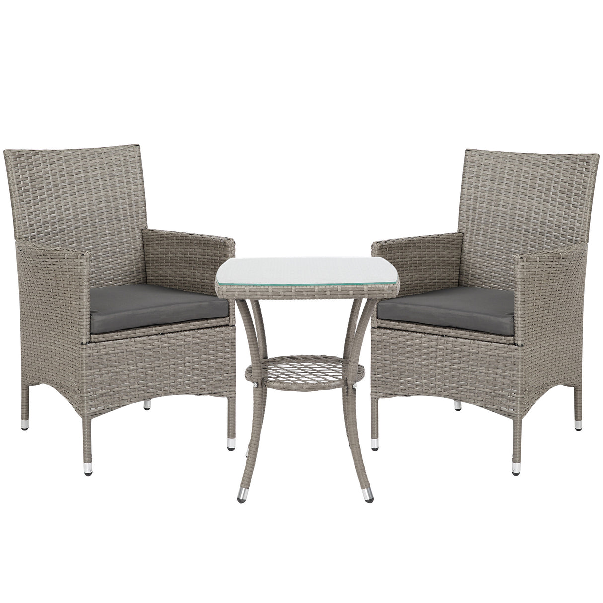 Poly Rattan 3 Pieces Garden Armchair in Set of 2 and Glass Top Table - Velmora
