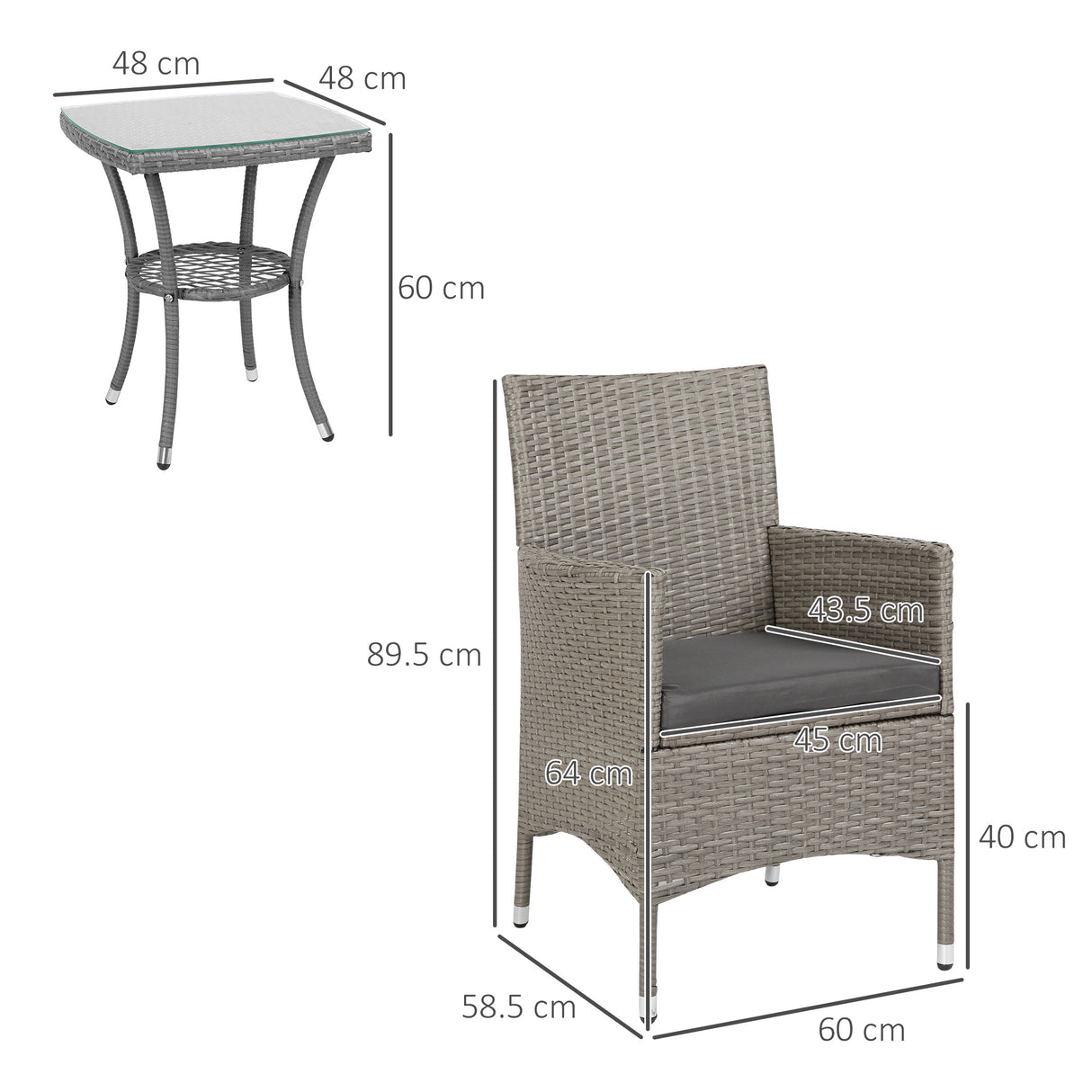 Poly Rattan 3 Pieces Garden Armchair in Set of 2 and Glass Top Table - Velmora