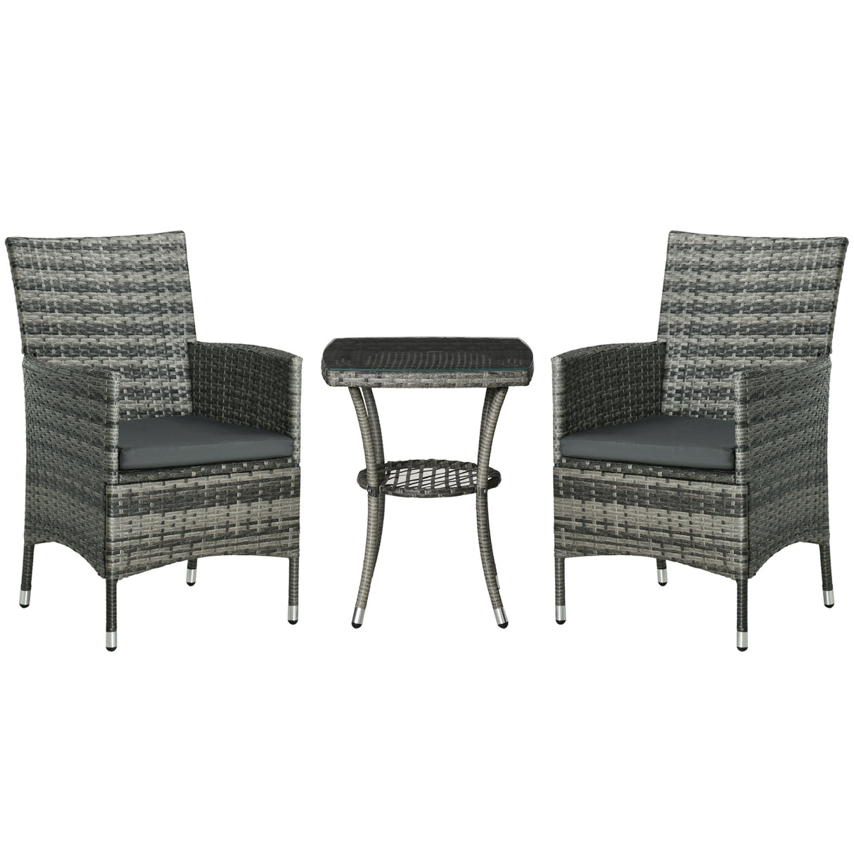 Poly Rattan 3 Pieces Garden Armchair in Set of 2 and Glass Top Table - Velmora