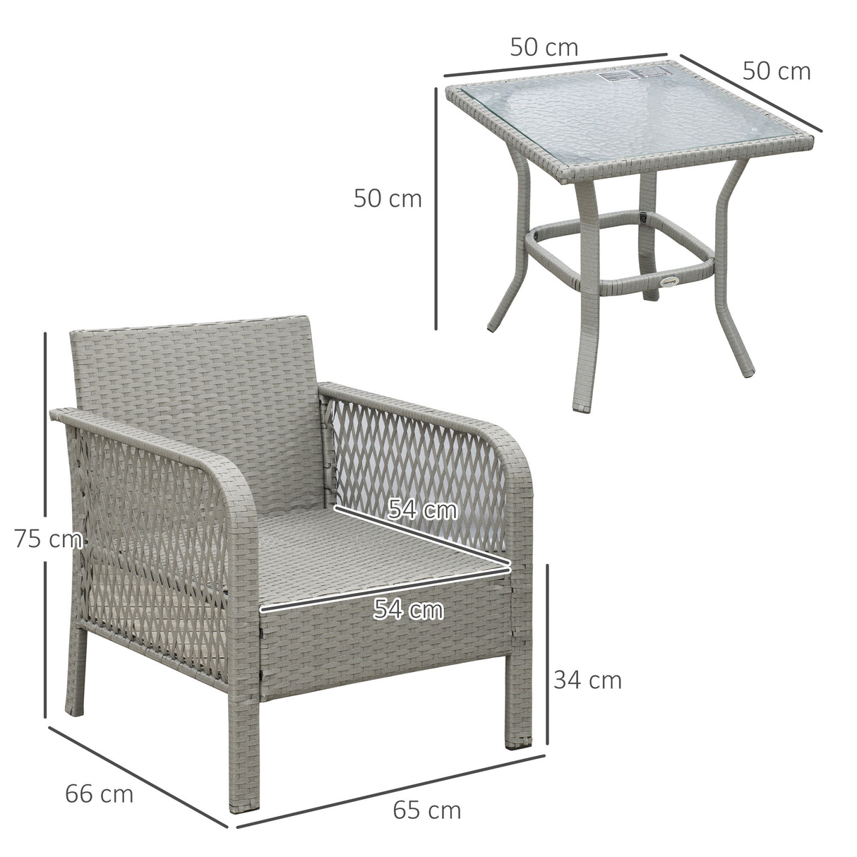 Poly Rattan 3 Pieces Garden Bistro Set With Glass Top Coffee Table And Armchairs - Velmora