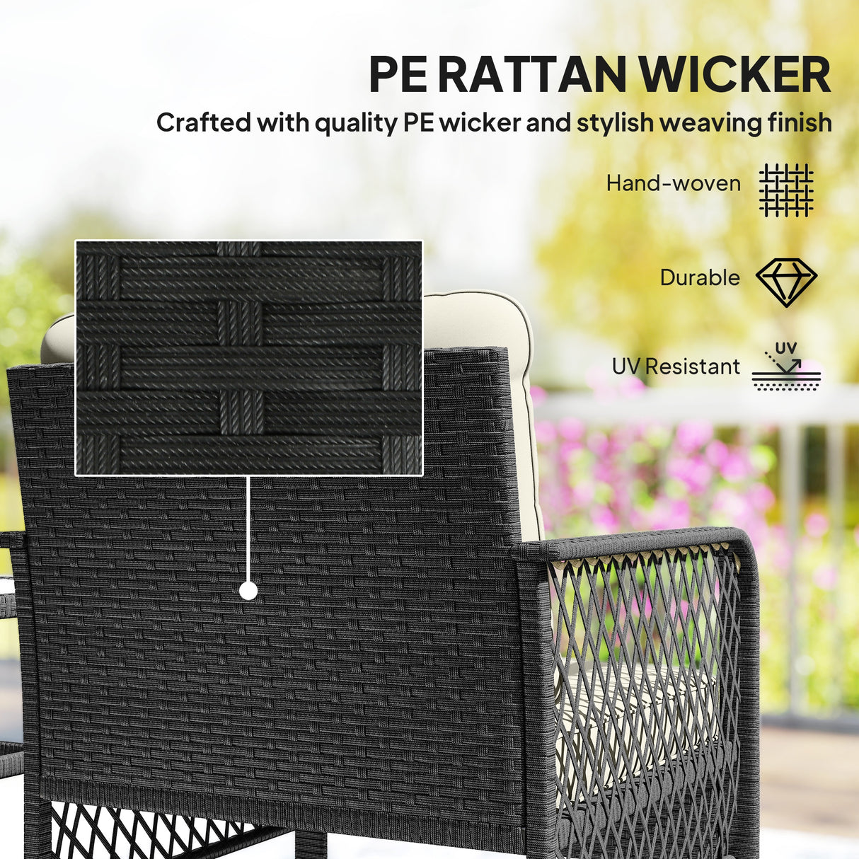 Poly Rattan 3 Pieces Garden Bistro Set With Glass Top Coffee Table And Armchairs - Velmora
