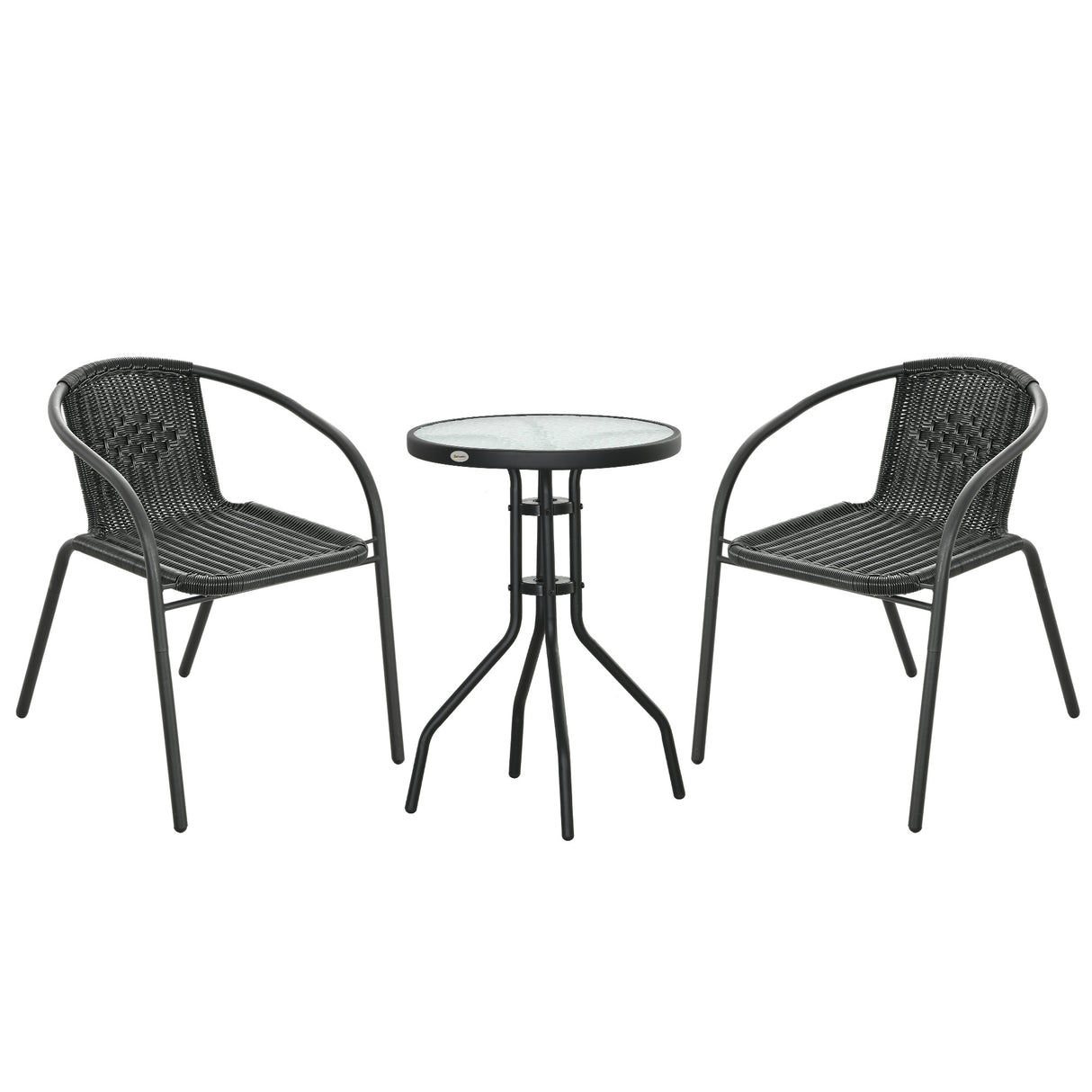 Poly Rattan 3 Pieces Garden Bistro Set Round Glass Top Coffee Table - Velmora