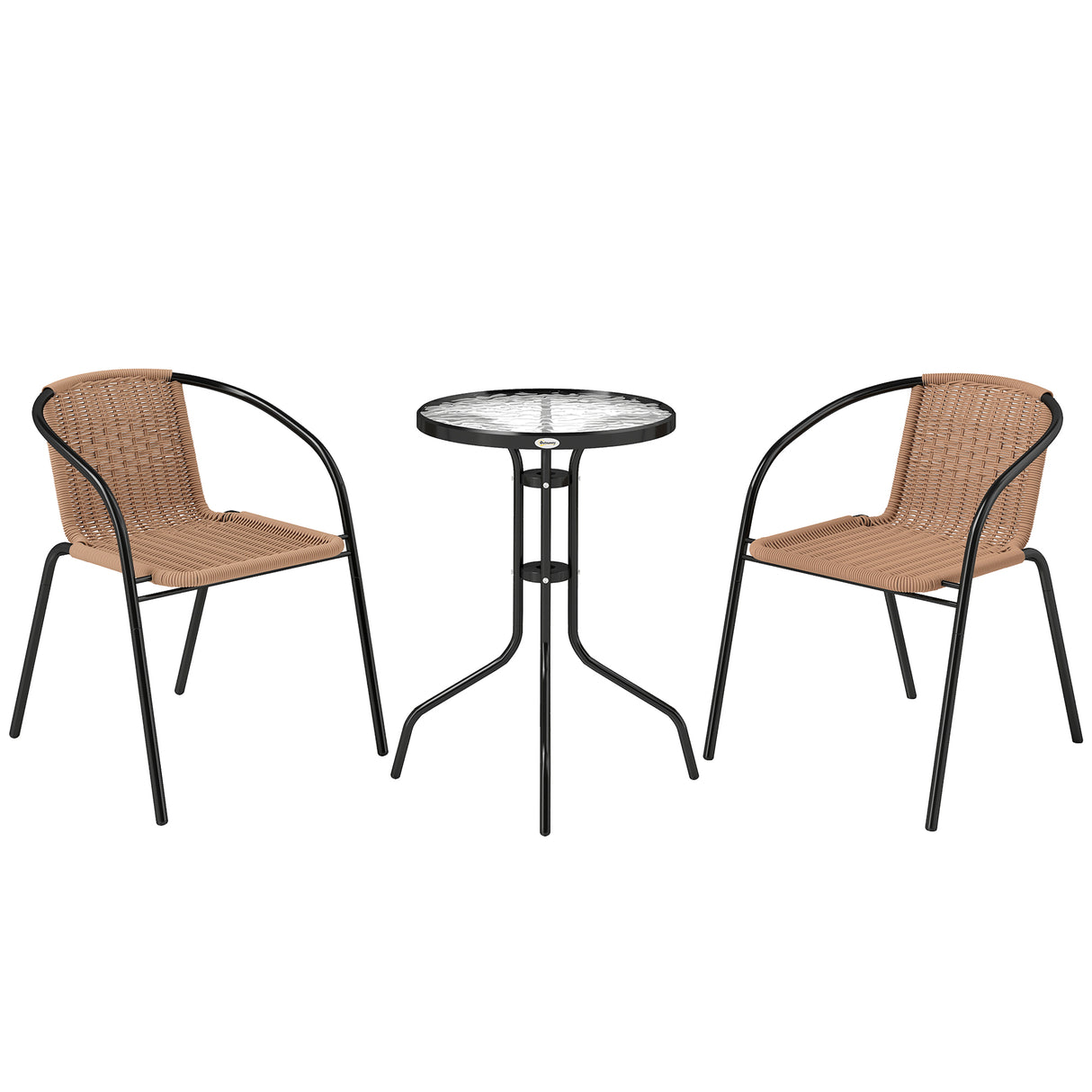 Poly Rattan 3 Pieces Garden Bistro Set Round Glass Top Coffee Table - Velmora