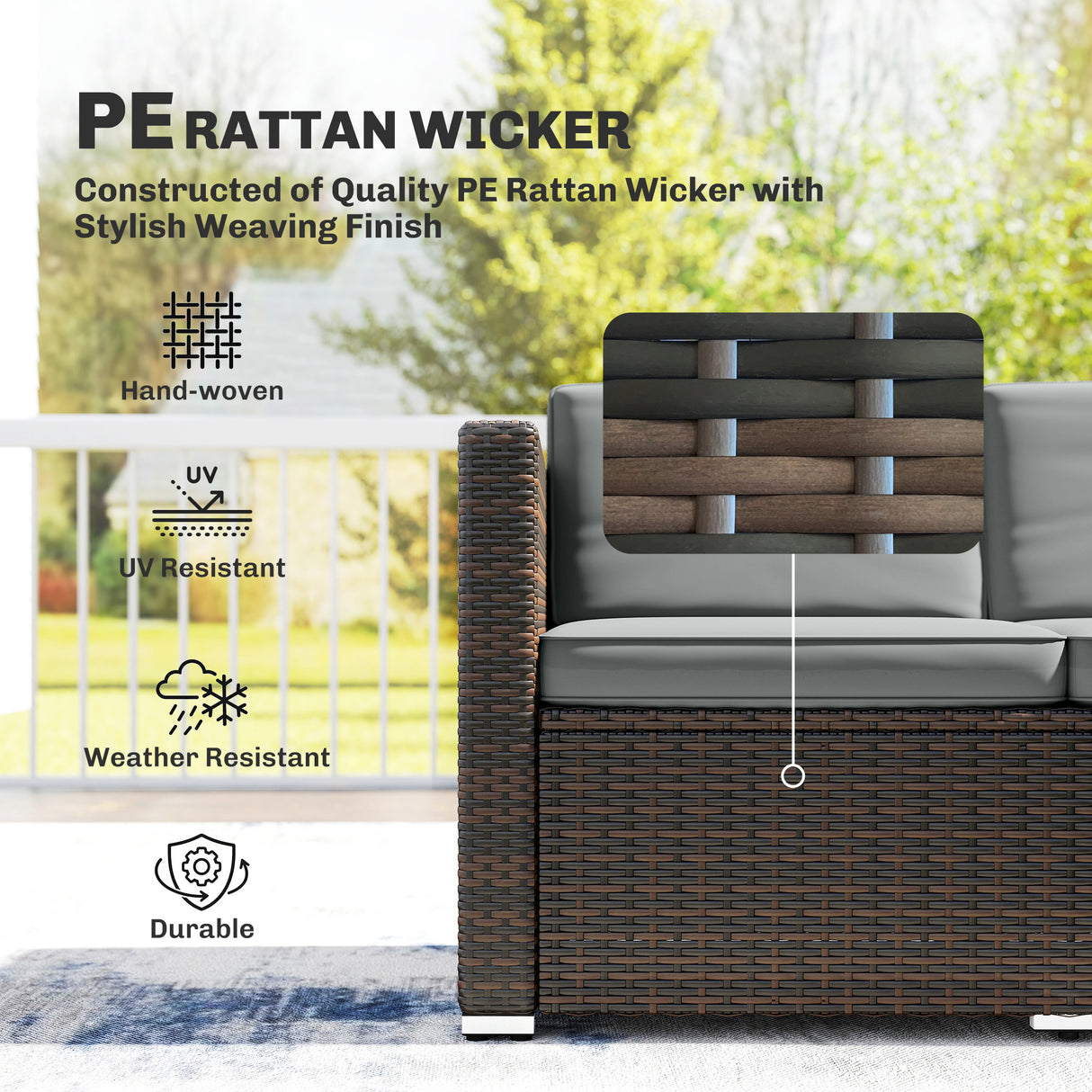 Poly Rattan 3 Pieces Garden Furniture Set With Cushions And Table - Velmora