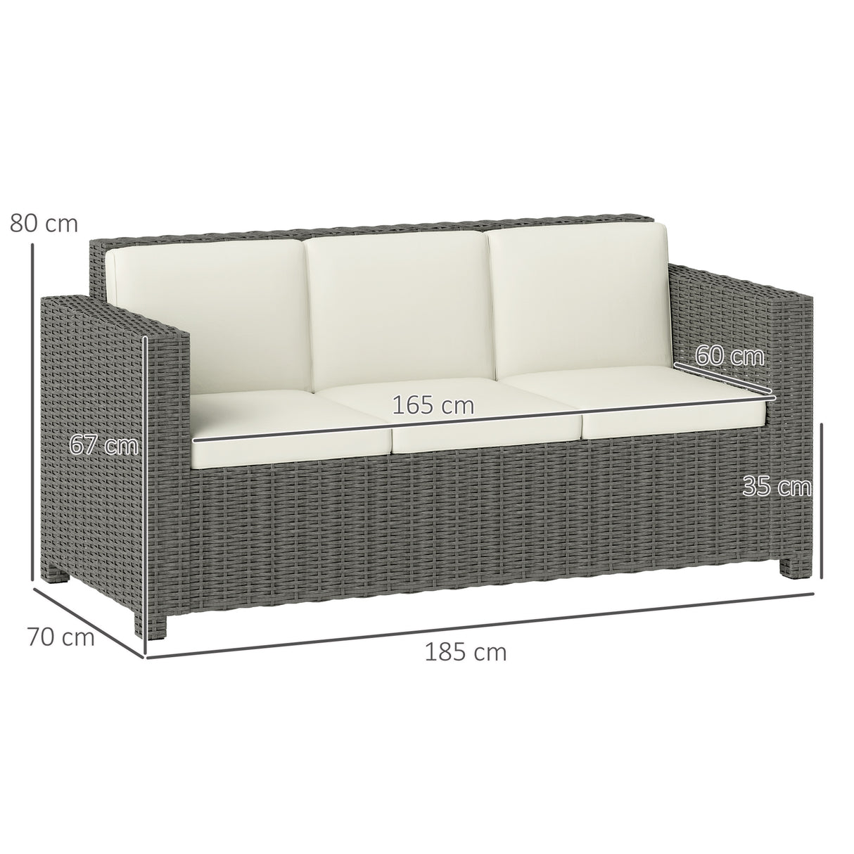 Poly Rattan 3 Seater Garden Sofa With Cushions and Metal Frame - Velmora