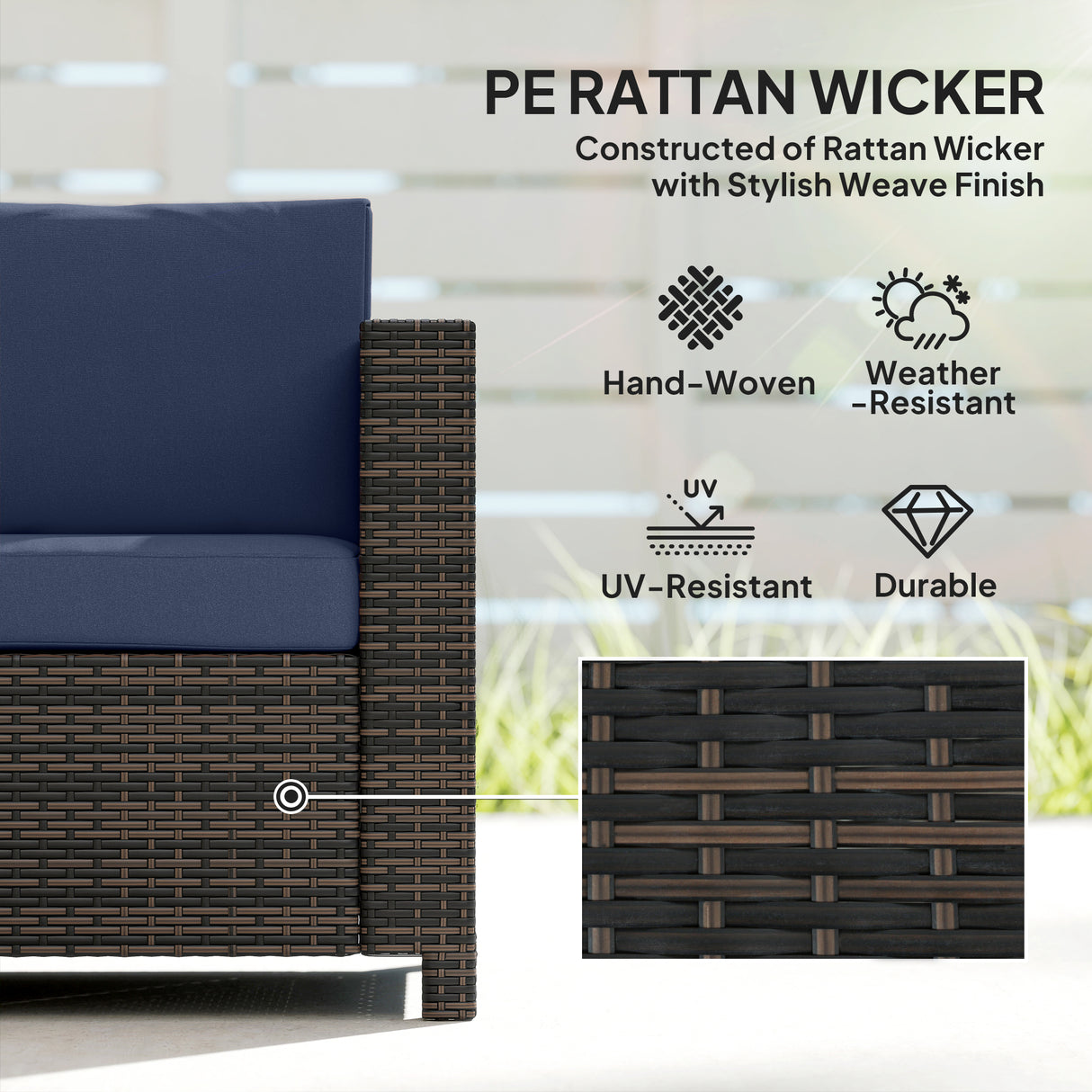 Poly Rattan 3 Seater Garden Sofa With Cushions and Metal Frame - Velmora