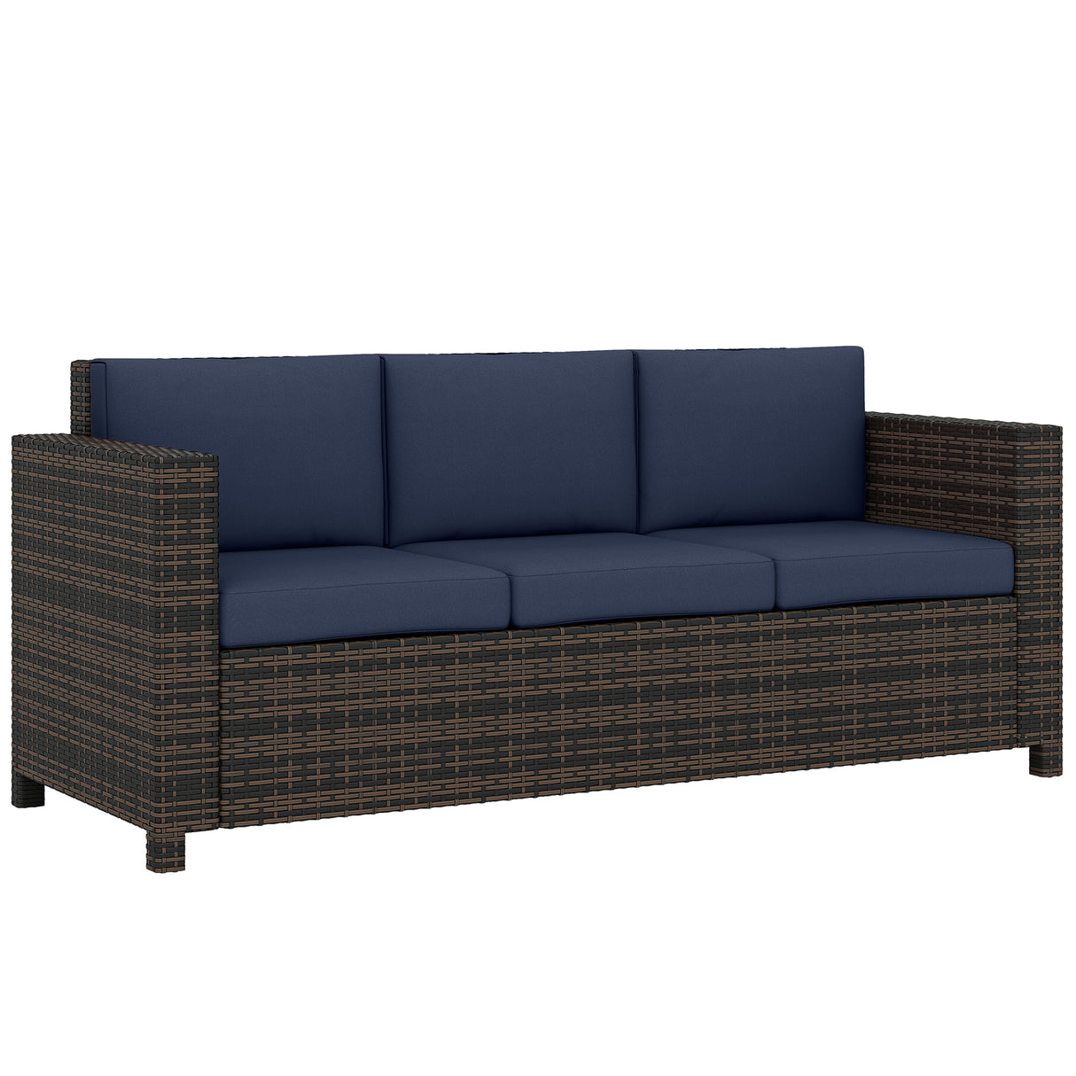 Poly Rattan 3 Seater Garden Sofa With Cushions and Metal Frame - Velmora