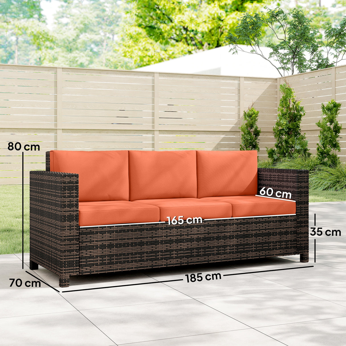 Poly Rattan 3 Seater Garden Sofa With Cushions and Metal Frame - Velmora