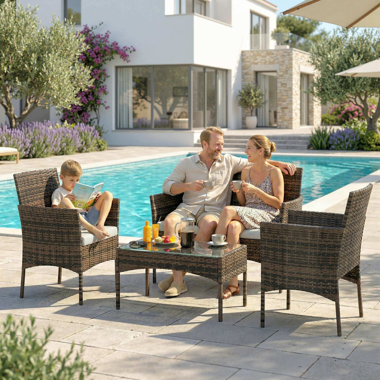 Poly Rattan 4 Piece Garden Furniture Sofa Set With Loveseat And Armchairs - Velmora