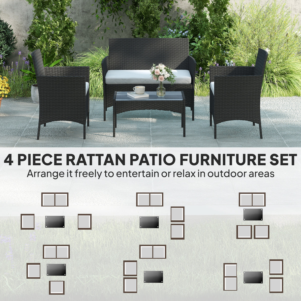 Poly Rattan 4 Piece Garden Furniture Sofa Set With Loveseat And Armchairs - Velmora