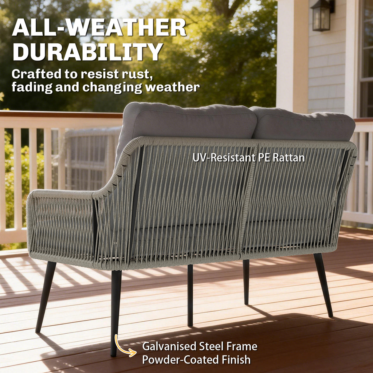 Poly Rattan 4 Piece Garden Sofa Set With Rectangular Glass Table and Chairs - Velmora
