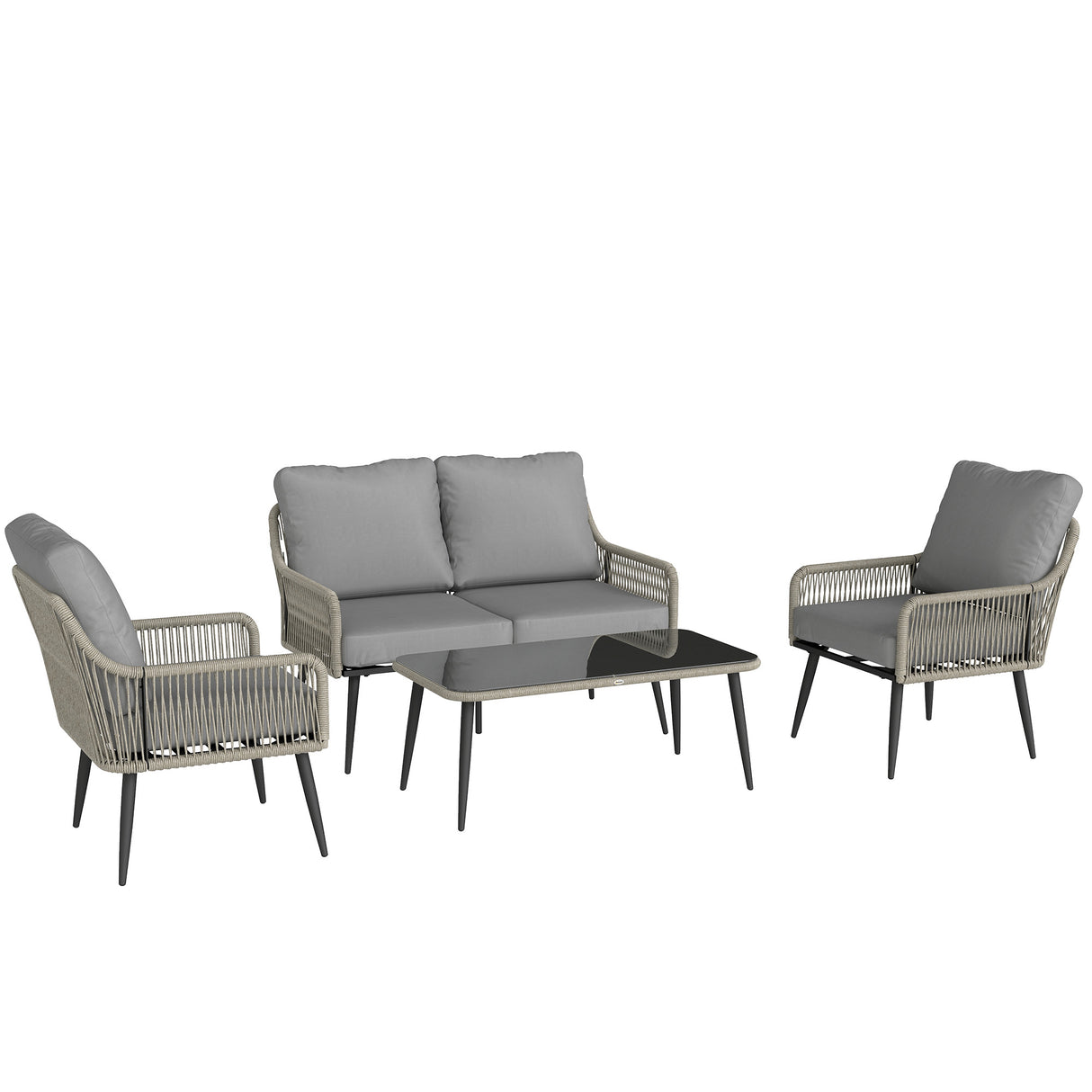 Poly Rattan 4 Piece Garden Sofa Set With Rectangular Glass Table and Chairs - Velmora