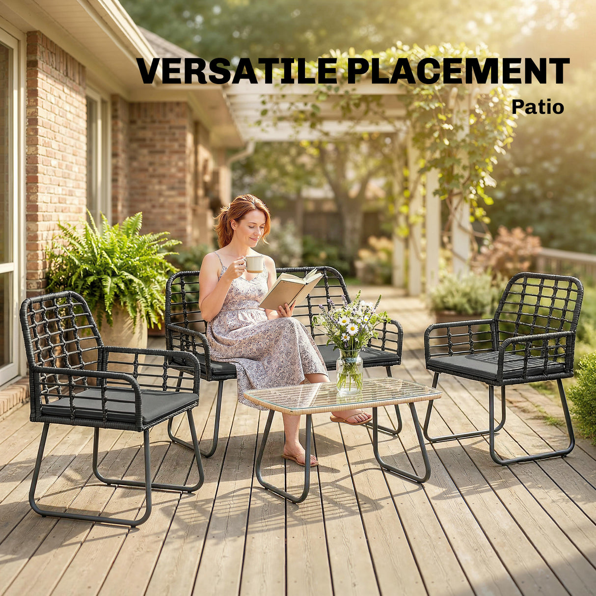 Poly Rattan 4 Pieces Garden Sofa Set With Armchairs and Coffee Table - Velmora