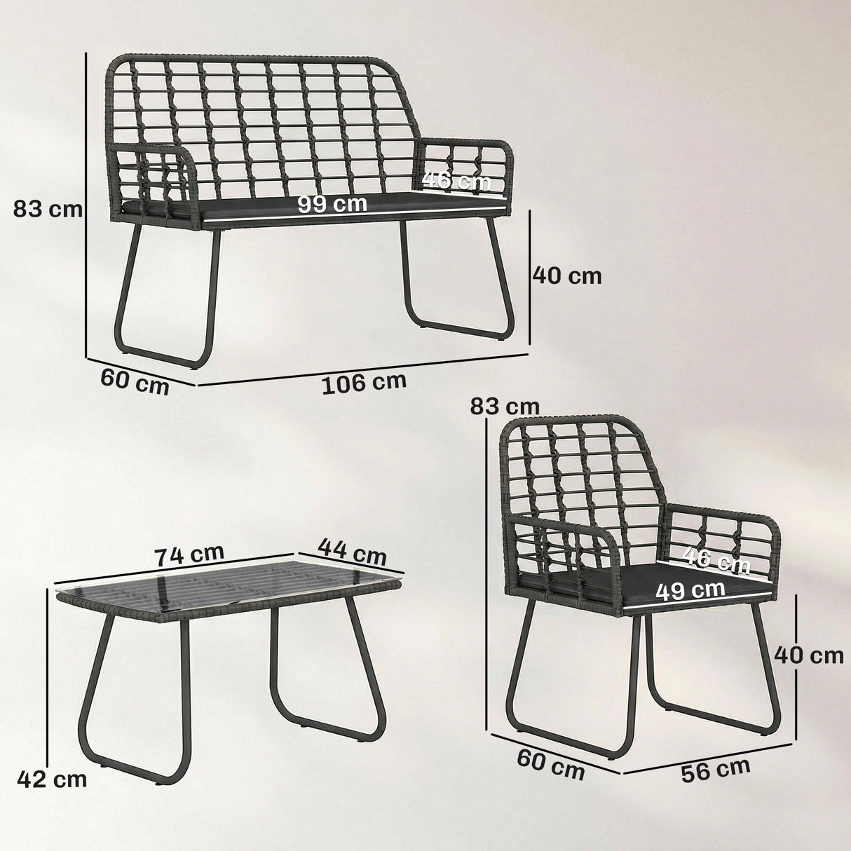 Poly Rattan 4 Pieces Garden Sofa Set With Armchairs and Coffee Table - Velmora