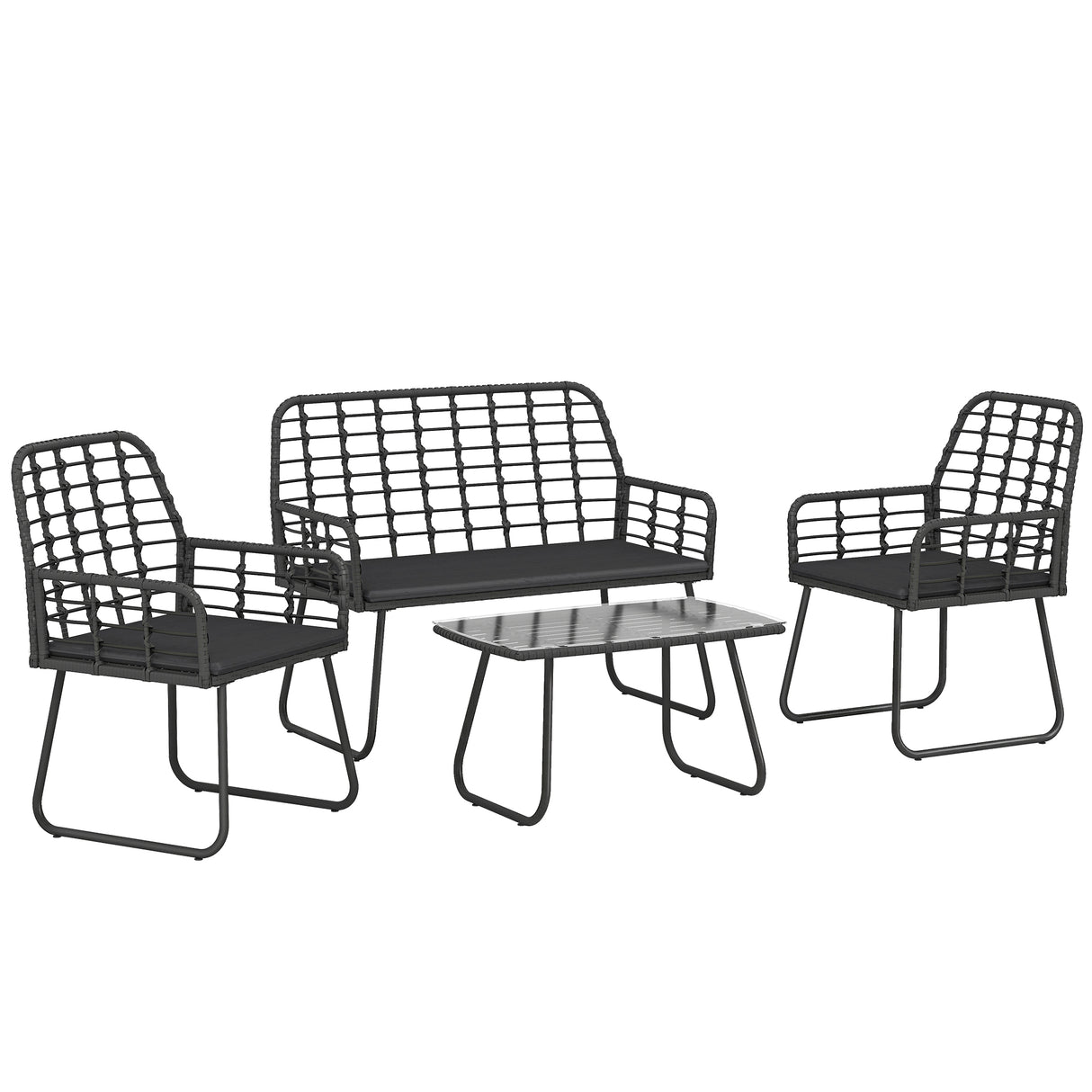Poly Rattan 4 Pieces Garden Sofa Set With Armchairs and Coffee Table - Velmora