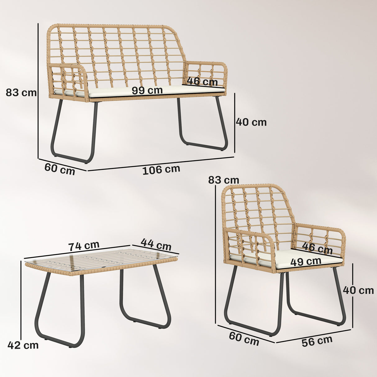 Poly Rattan 4 Pieces Garden Sofa Set With Armchairs and Coffee Table - Velmora