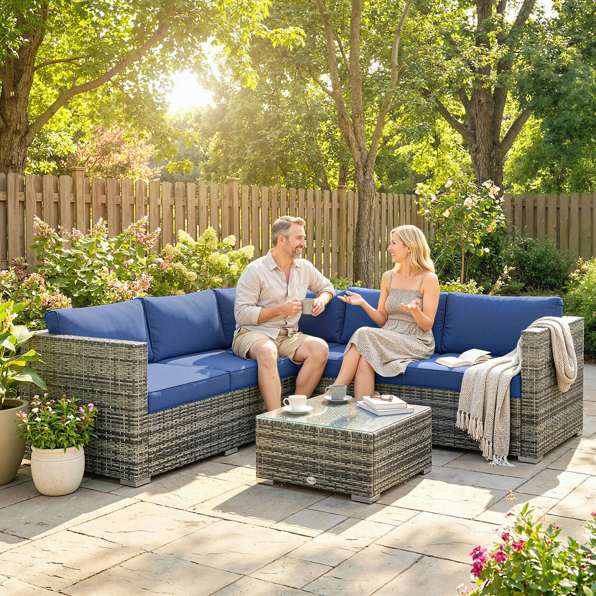 Poly Rattan 4 Pieces Garden Sofa Set With Glass Top Coffee Table - Velmora