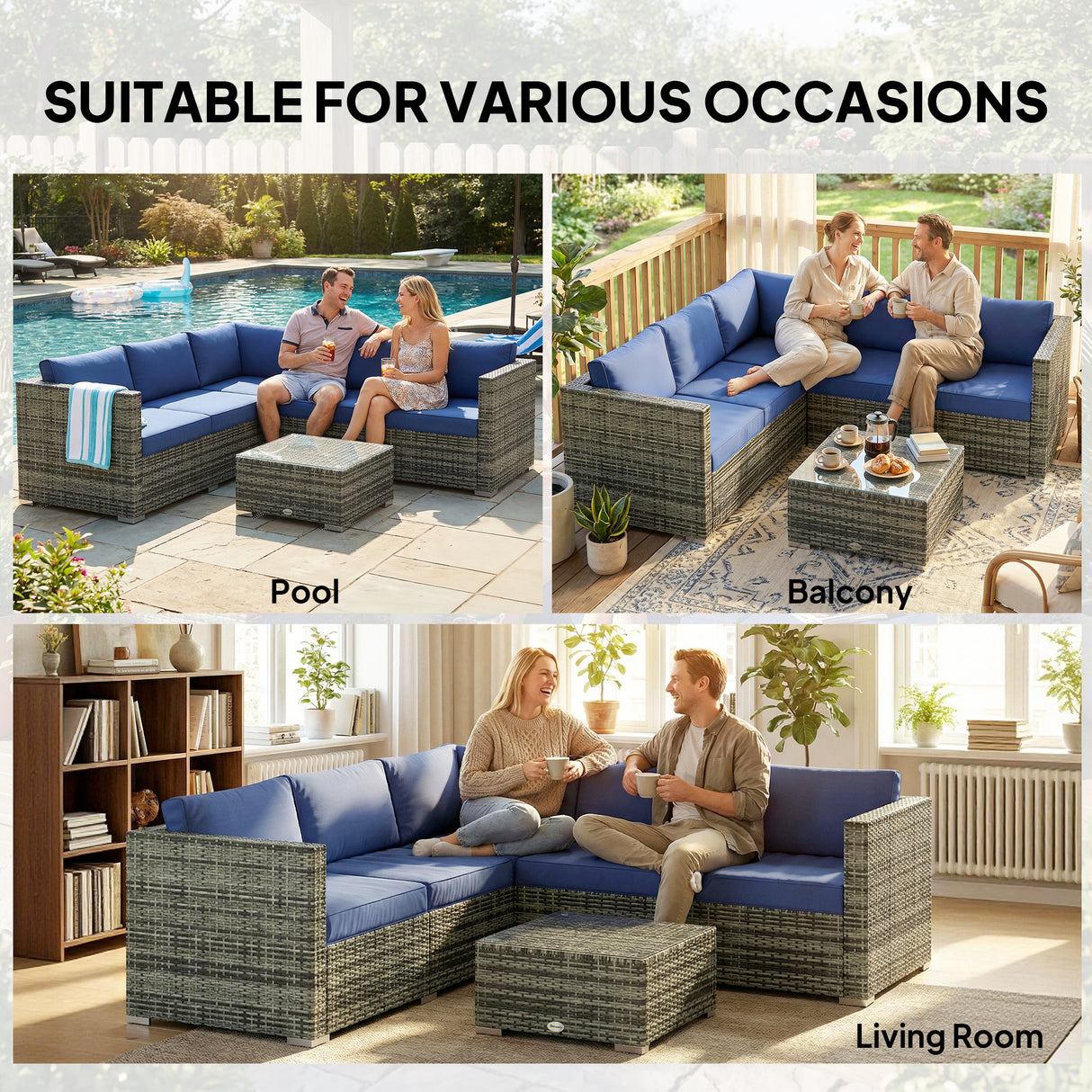 Poly Rattan 4 Pieces Garden Sofa Set With Glass Top Coffee Table - Velmora