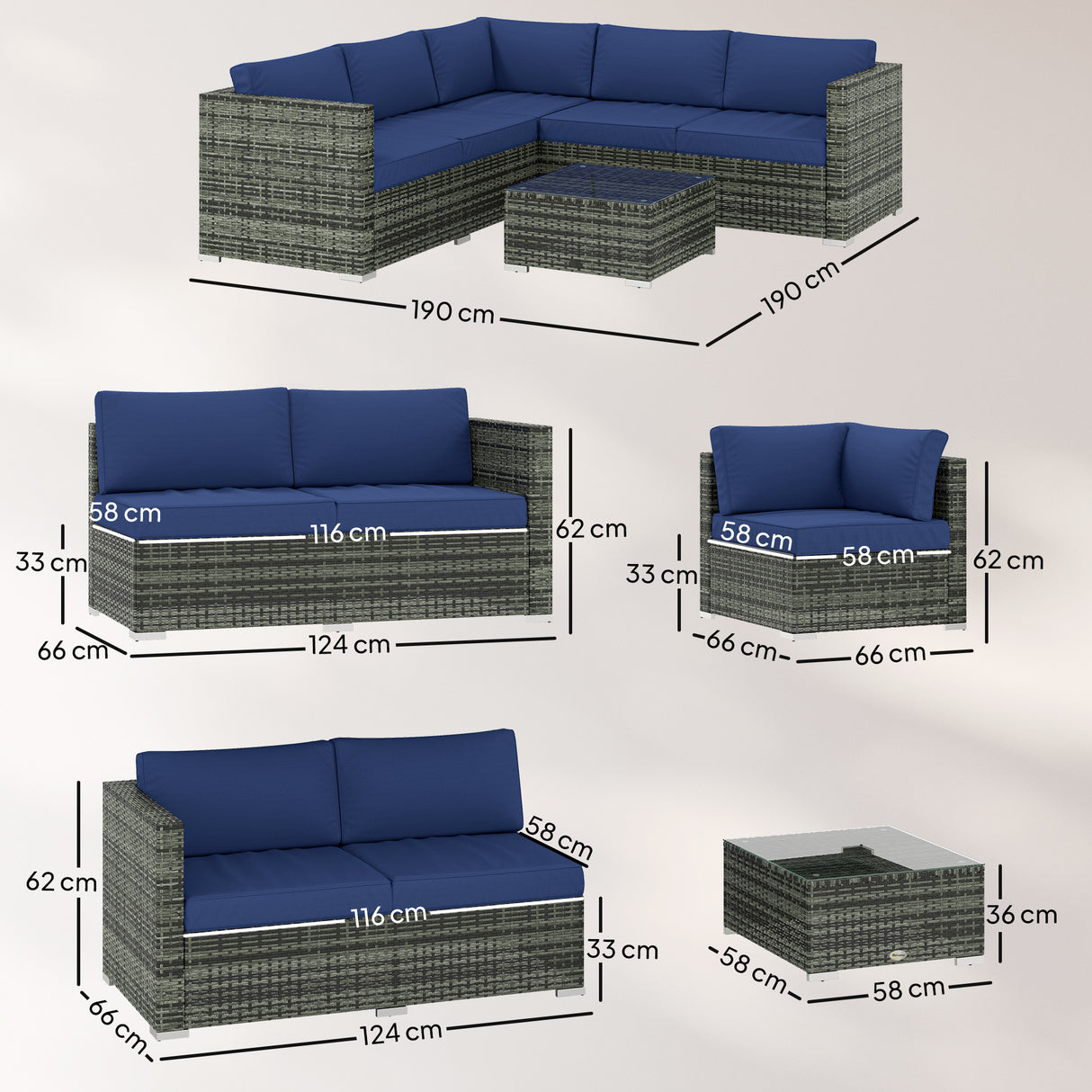 Poly Rattan 4 Pieces Garden Sofa Set With Glass Top Coffee Table - Velmora