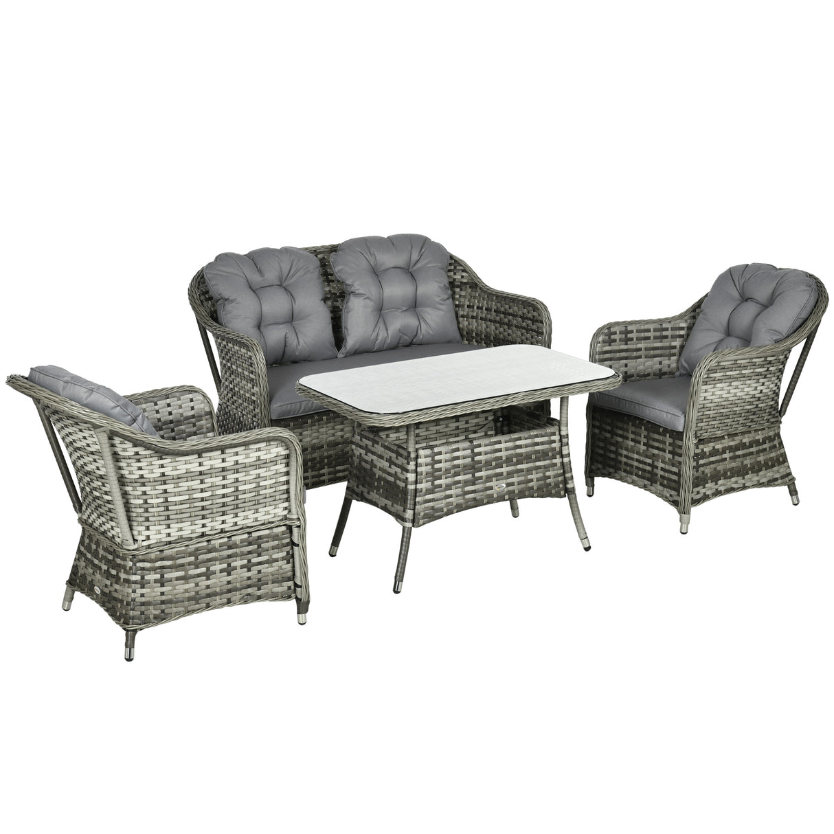Poly Rattan 4 Pieces Garden Sofa Set With Rectangular Glass Coffee Table - Velmora