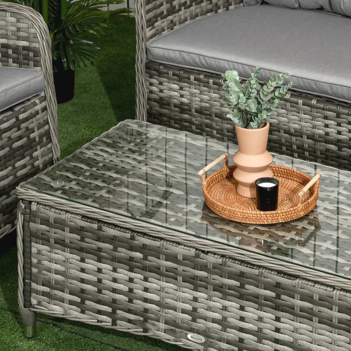 Poly Rattan 4 Pieces Garden Sofa Set With Glass-Top Table - Velmora