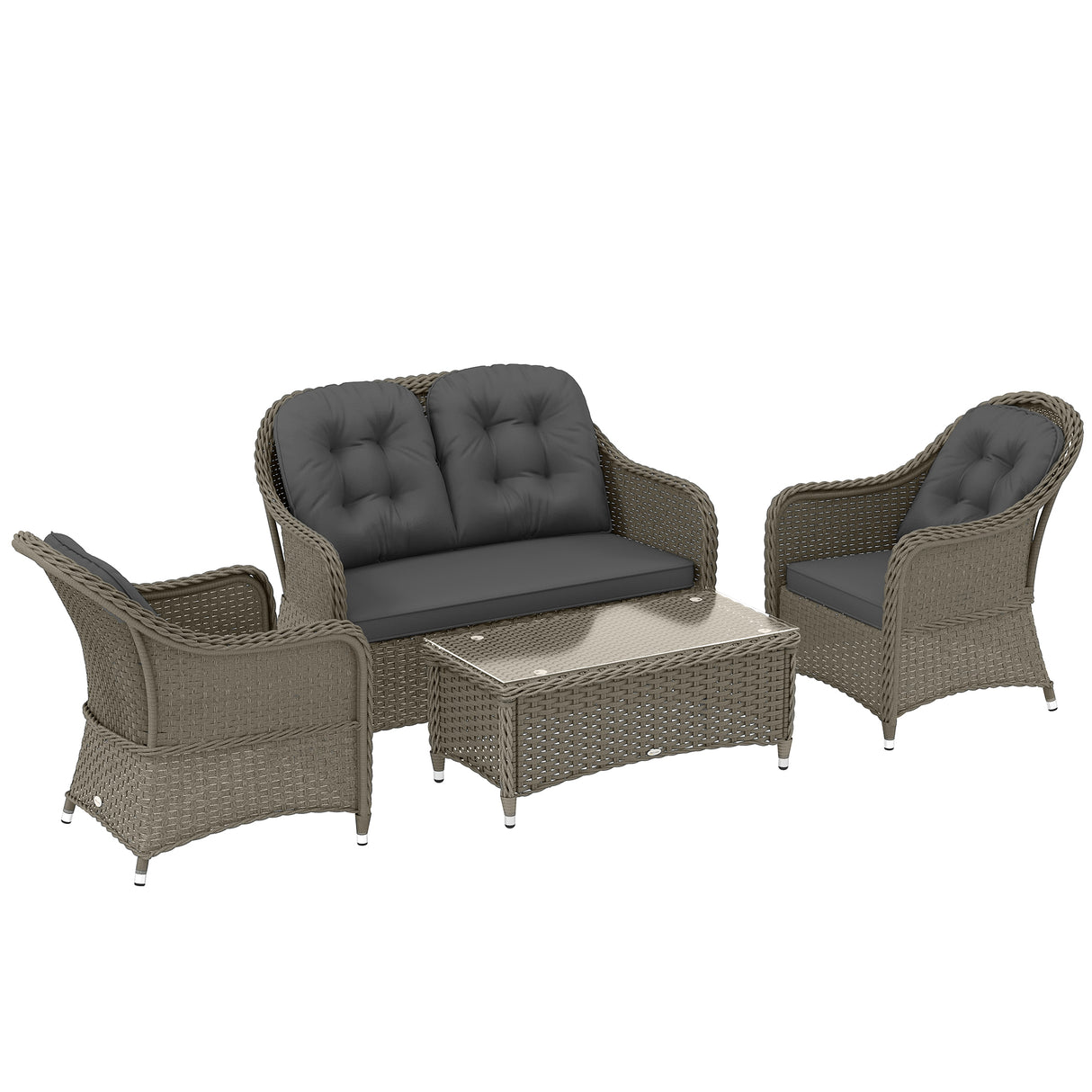 Poly Rattan 4 Pieces Garden Sofa Set With Glass-Top Table - Velmora