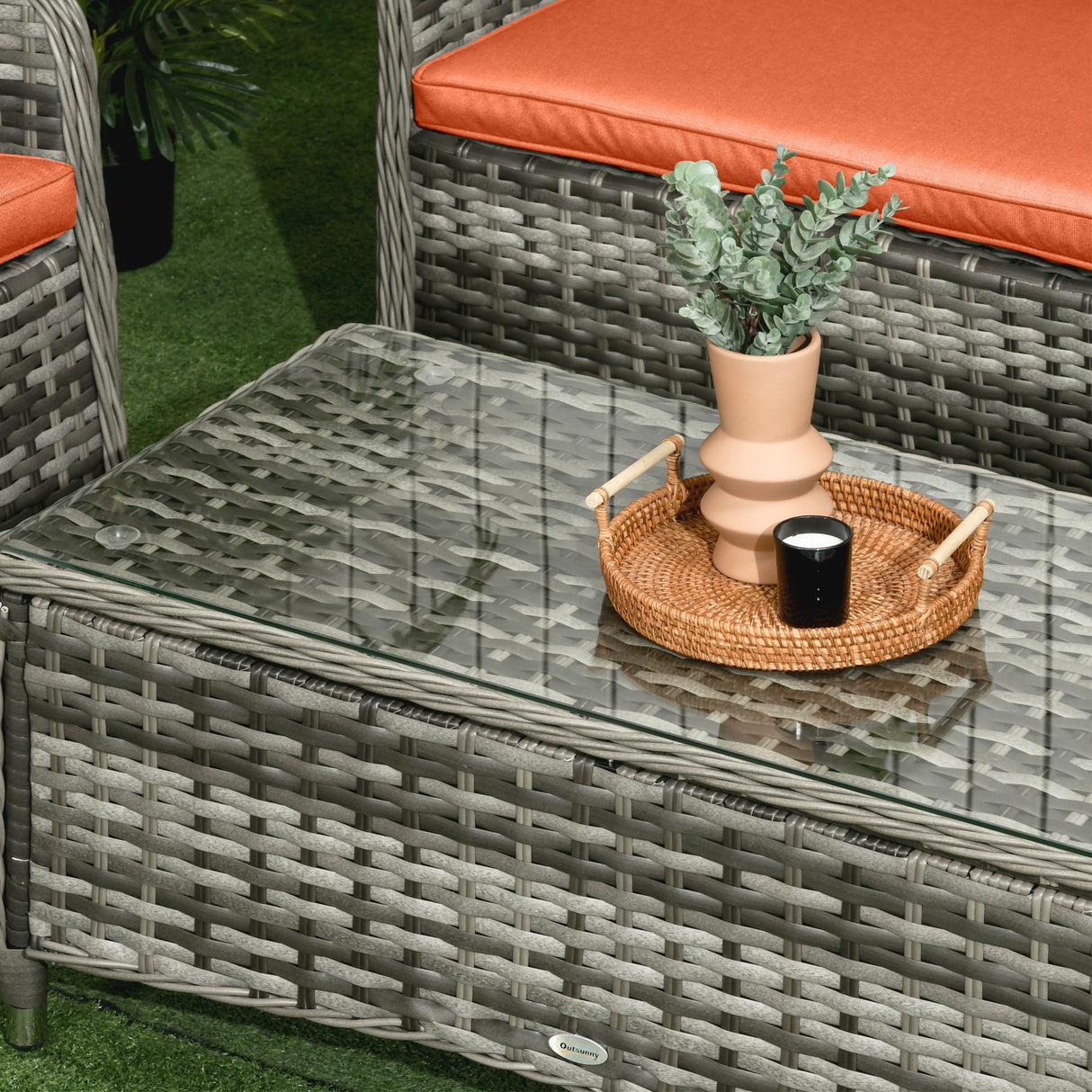 Poly Rattan 4 Pieces Garden Sofa Set With Glass-Top Table - Velmora