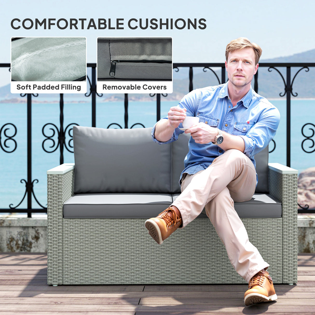 Poly Rattan 4 Pieces Garden Sofa Set With Wood Top Table - Velmora