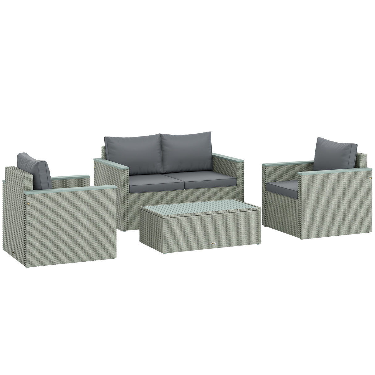 Poly Rattan 4 Pieces Garden Sofa Set With Wood Top Table - Velmora