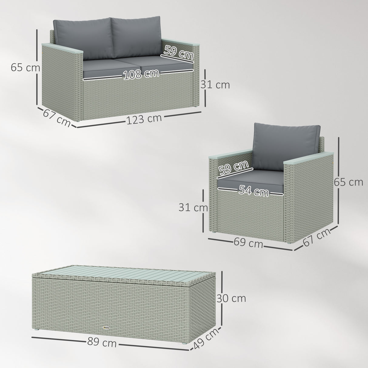 Poly Rattan 4 Pieces Garden Sofa Set With Wood Top Table - Velmora
