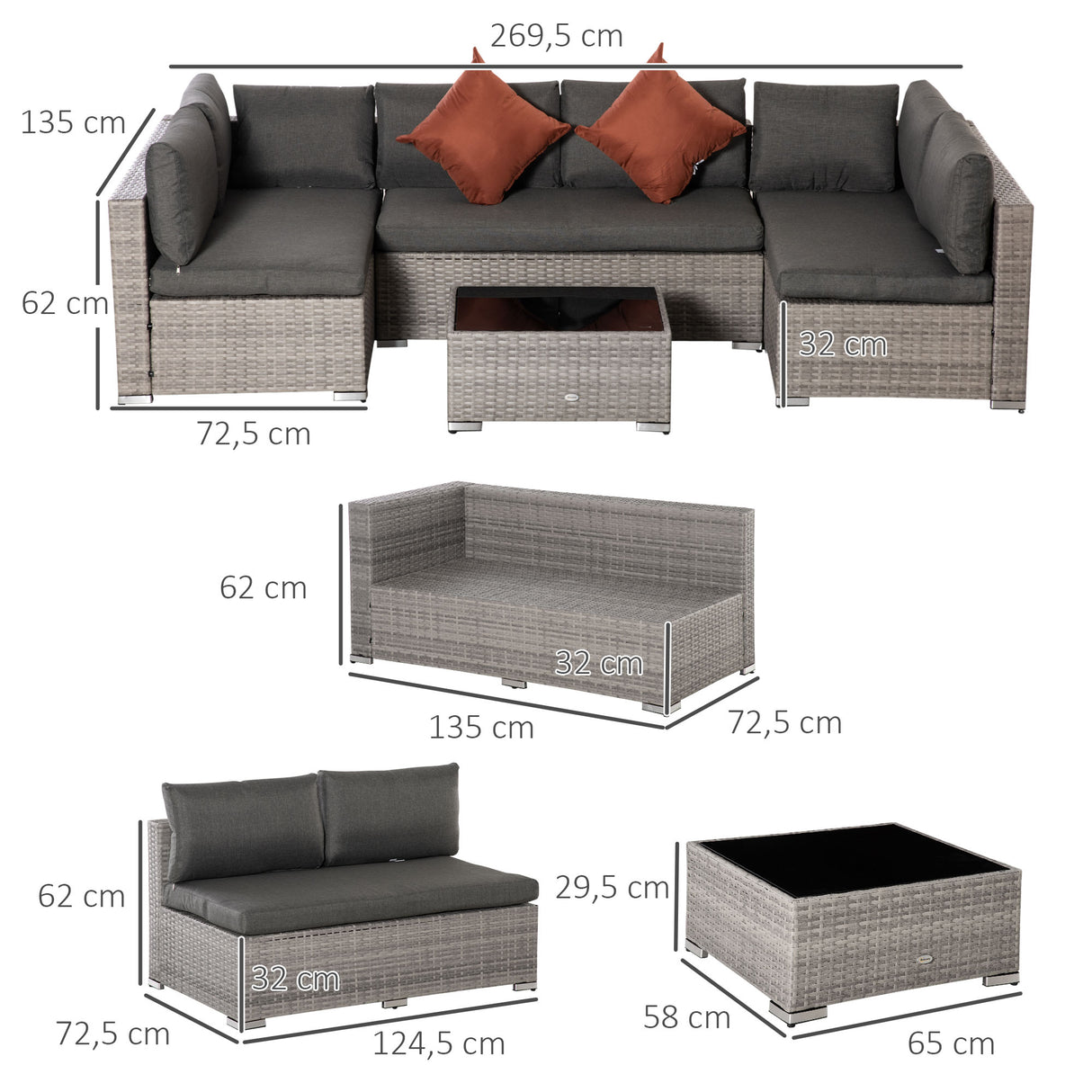 Poly Rattan 4 Pieces Half Square Garden Sofa Set - Velmora