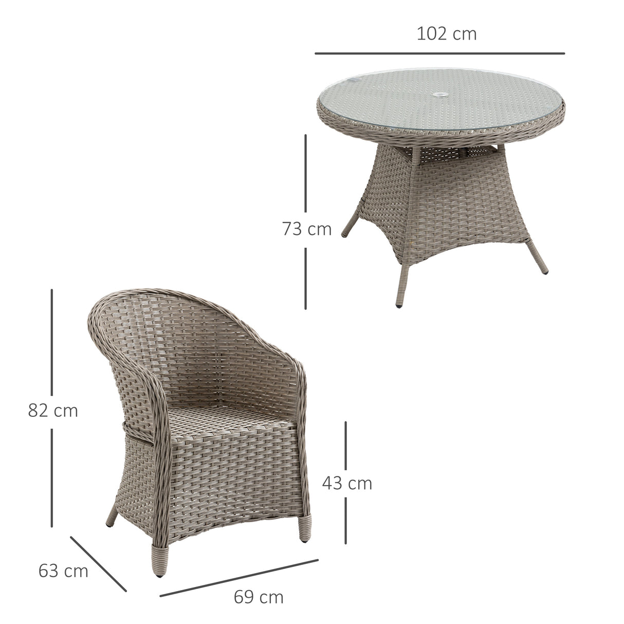 Poly Rattan 4 Seater Garden Dining Set With Parasol Hole And Cushions - Velmora