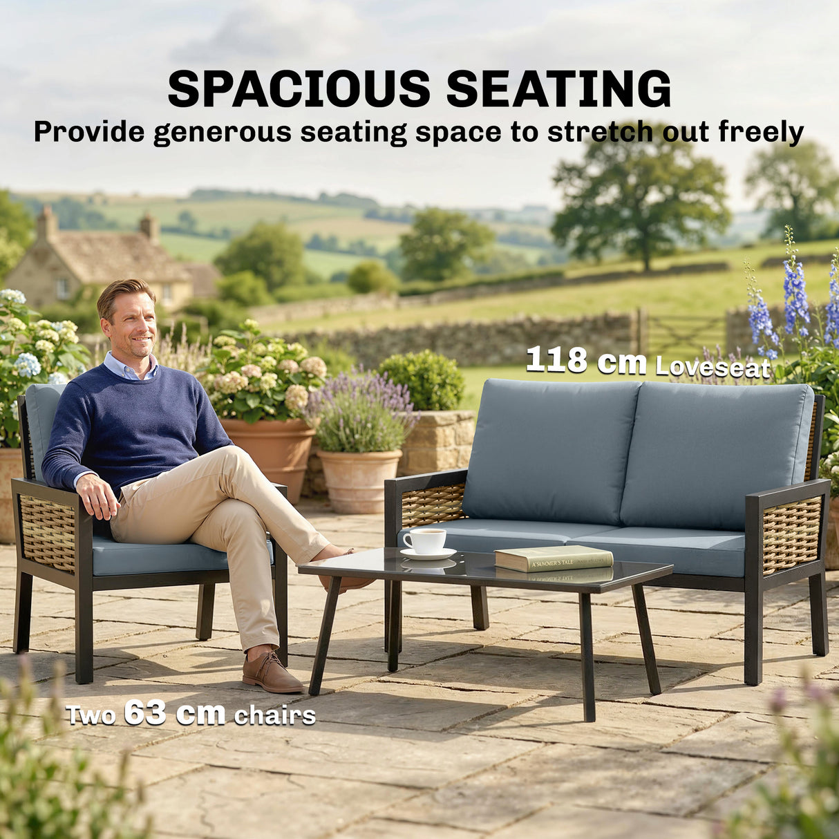 Poly Rattan 4 Seater Garden Sofa Set With 2 Armchairs And Coffee Table - Velmora