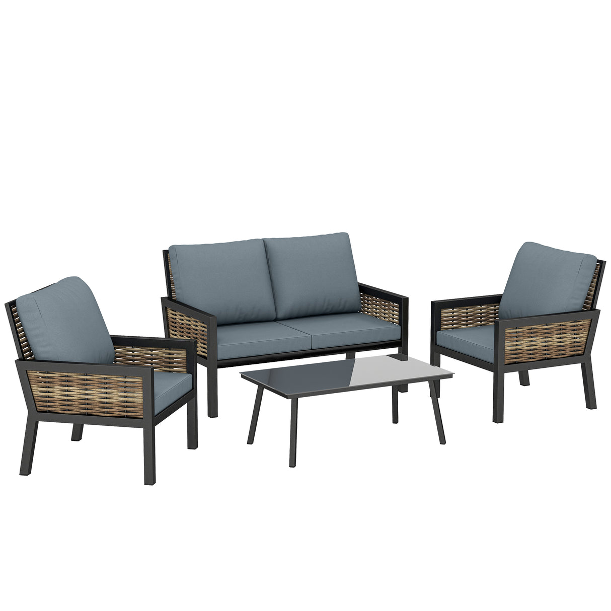 Poly Rattan 4 Seater Garden Sofa Set With 2 Armchairs And Coffee Table - Velmora