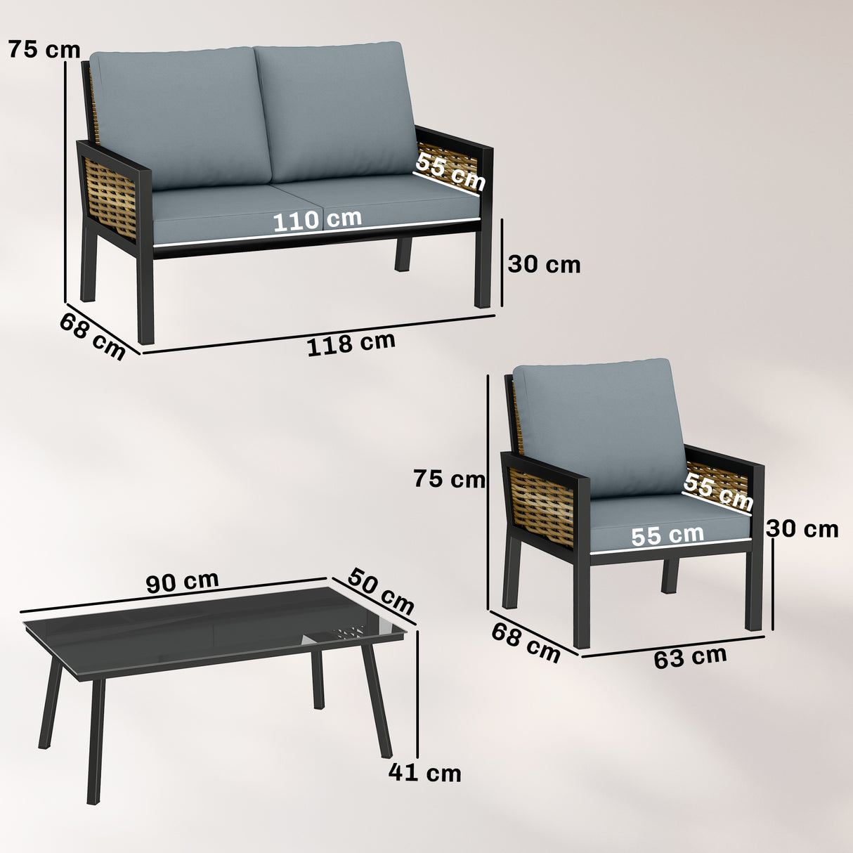 Poly Rattan 4 Seater Garden Sofa Set With 2 Armchairs And Coffee Table - Velmora