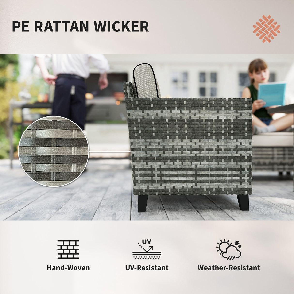 Poly Rattan 5 Pieces 4 Seater Garden Furniture Set With Gas Fire Pit Table - Velmora