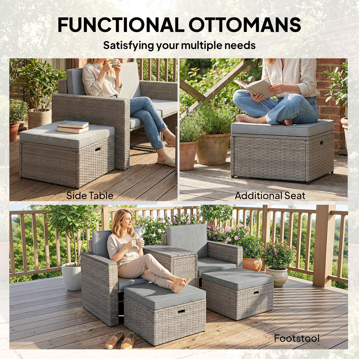 Poly Rattan 5 Pieces Garden Sofa Set With Storage Table And Footstools - Velmora