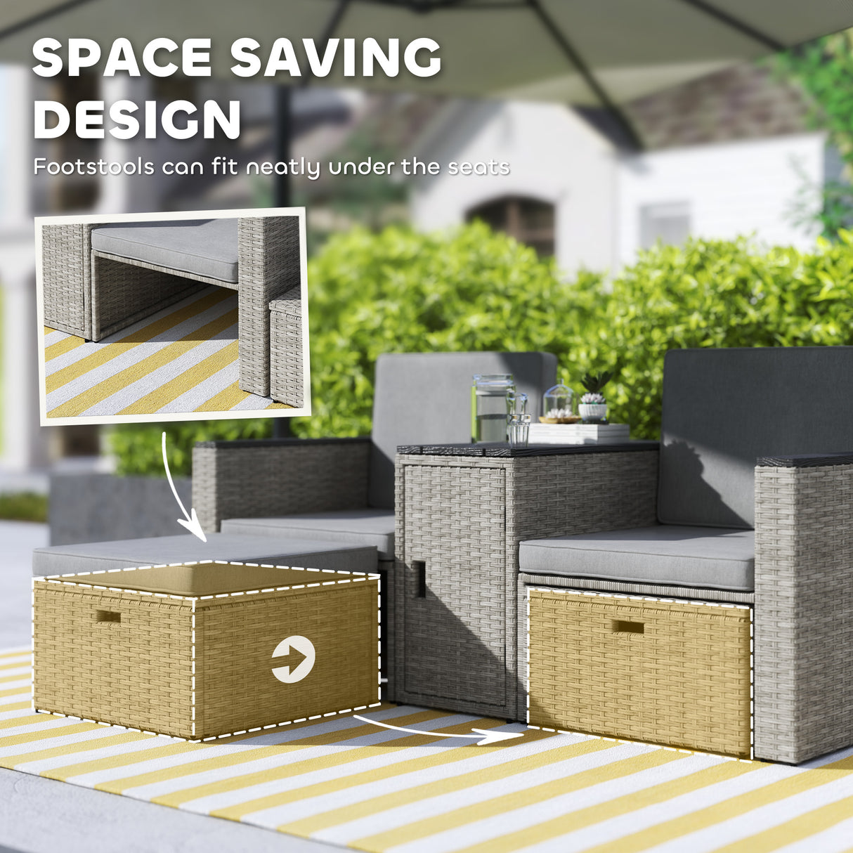 Poly Rattan 5 Pieces Garden Sofa Set With Storage Table And Footstools - Velmora